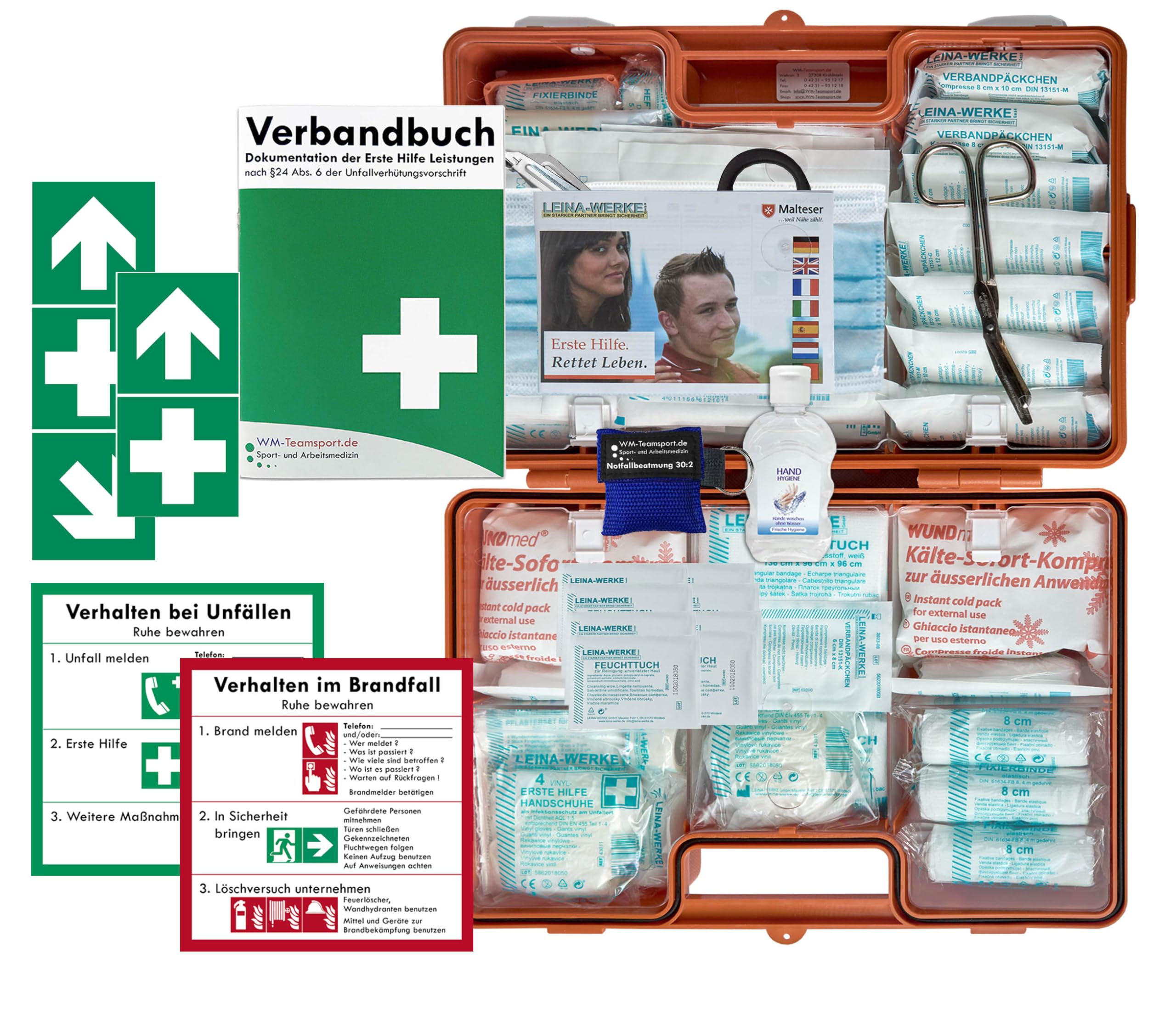 Verbandskoffer/Verbandskasten (G) Typ CN -Paket 1- Erste Hilfe nach AKTUELLER DIN 13169 für Betriebe INKL. Verbandbuch + Hygiene-Gel & Notfallbeatmung + AUFKLEBER