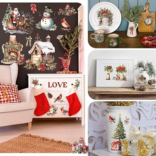 Miniatura 6 de Lincia 10 hojas de calcomanías de Navidad para manualidades y muebles, calcomanías de Navidad para frotar en transferencias, muñeco de nieve, gnomo