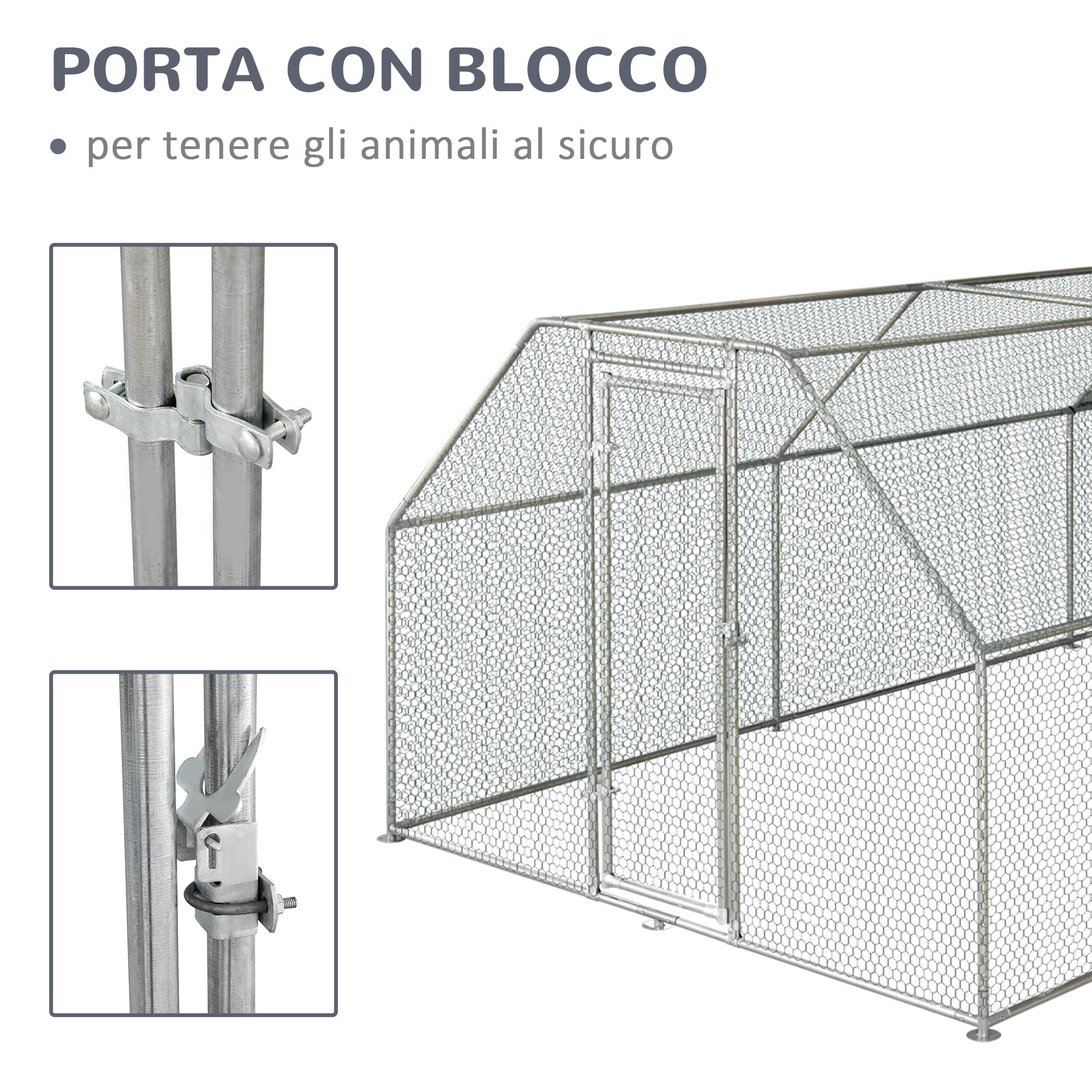 Pawhut Recinto Gabbia per Galline in Metallo Galvanizzato Impermeabile, Pollaio con Porta e Copertura Oxford, 280x570x195cm