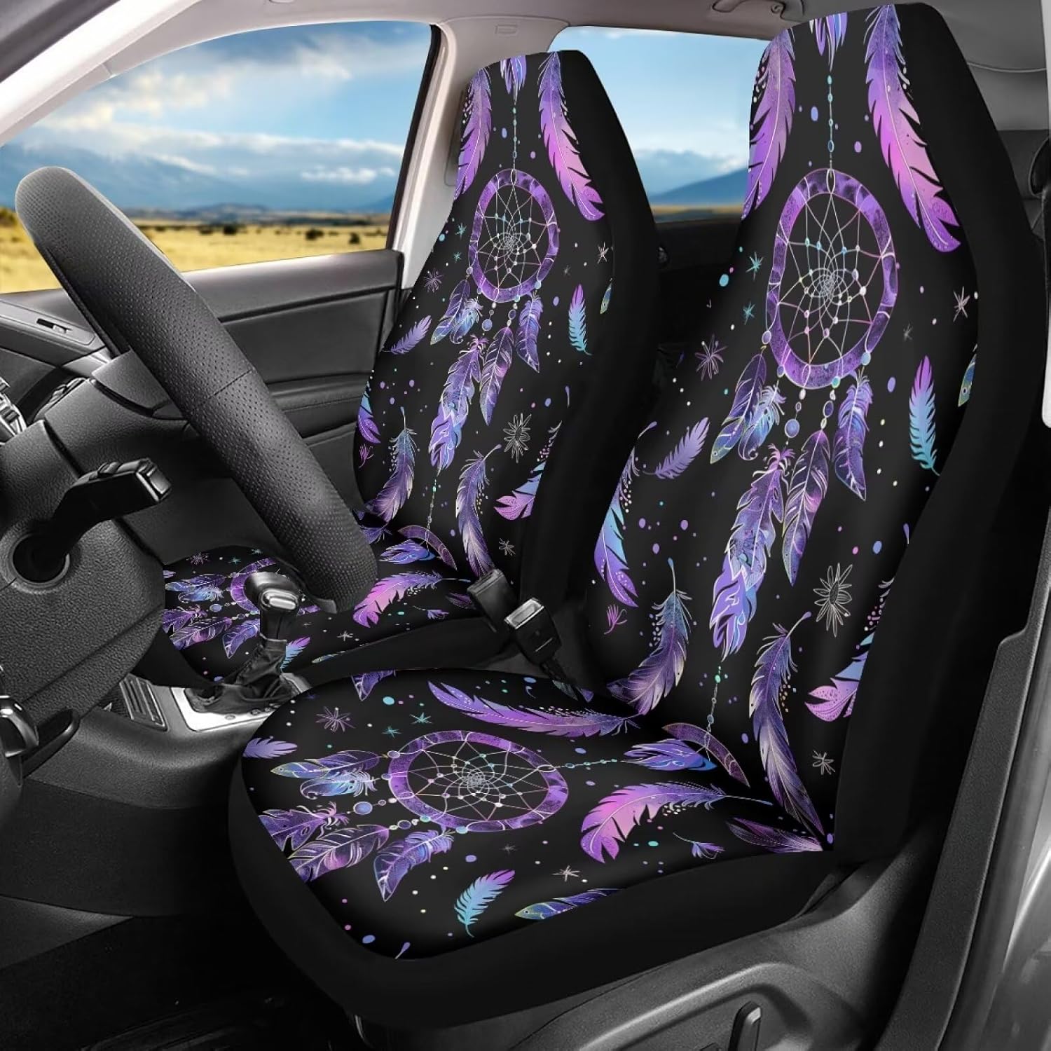 Horeset Front Car Seat Covers Set Universal Ethnic Dream Catcher Print Auto Seat Cushion, Washable Seat Protector Automobile Decorative Suit Spring & Summer