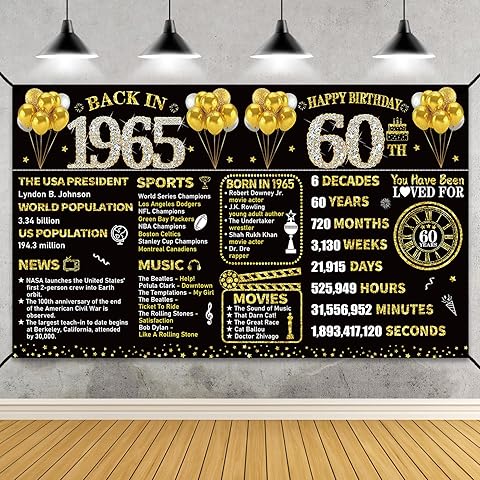 Happy 60th Birthday Decoration for Men Women, Black Gold 60th Birthday Banner Party...