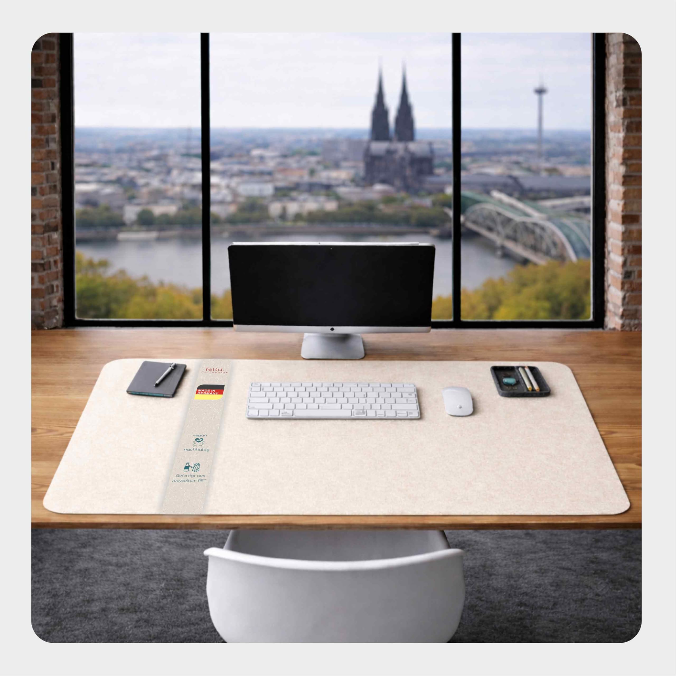Feltd. Desk Mat 50 x 90 cm Made of rPET Felt - Extra Large, 96% GRS Certified, Includes Non-Slip Mat - Sustainable Premium Desk Mat from Cologne Manufactory (Cotton)