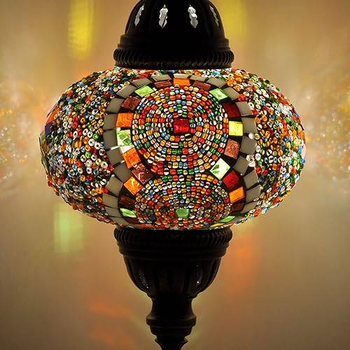 Miniatura 10 de Mosland - Lámpara turca para el hogar, 10 variantes, lámpara turca marroquí con base de bronce, lámpara de noche Tiffany hecha a mano, lámpara