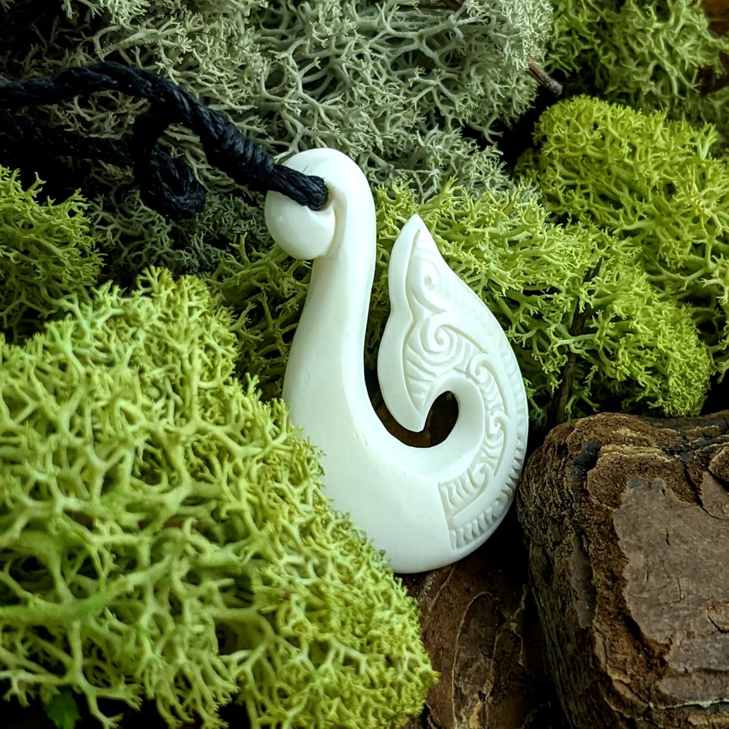 81stgeneration Hand-Carved Bone Large HEI Matau Whale Tail Pendant - Men's Surfer Accessory - Handmade Fish Hook Necklace - Maori-Style Koru Spiral Amulet - Natural Tribal Jewelry for Women - Image 5