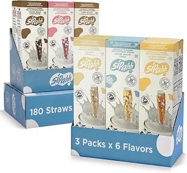 Sipahh Flavored Milk - Bulk Variety Pack 180 Straws 3 Packs x 6 Popular Flavors - Portion-Controlled Milk Flavoring for Cafes, Schools, Kids Menus & Events