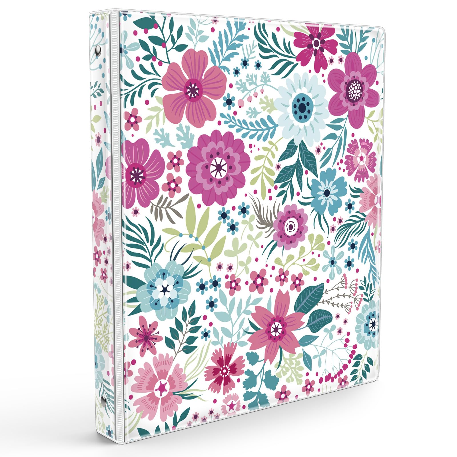 Eyrozill Floral 3 Ring Binder 1 Inch, Decorative Recipe Binders, Client Records with Clear Interior Pockets for Letter-Size(11" x 8.5") Paper, PVC