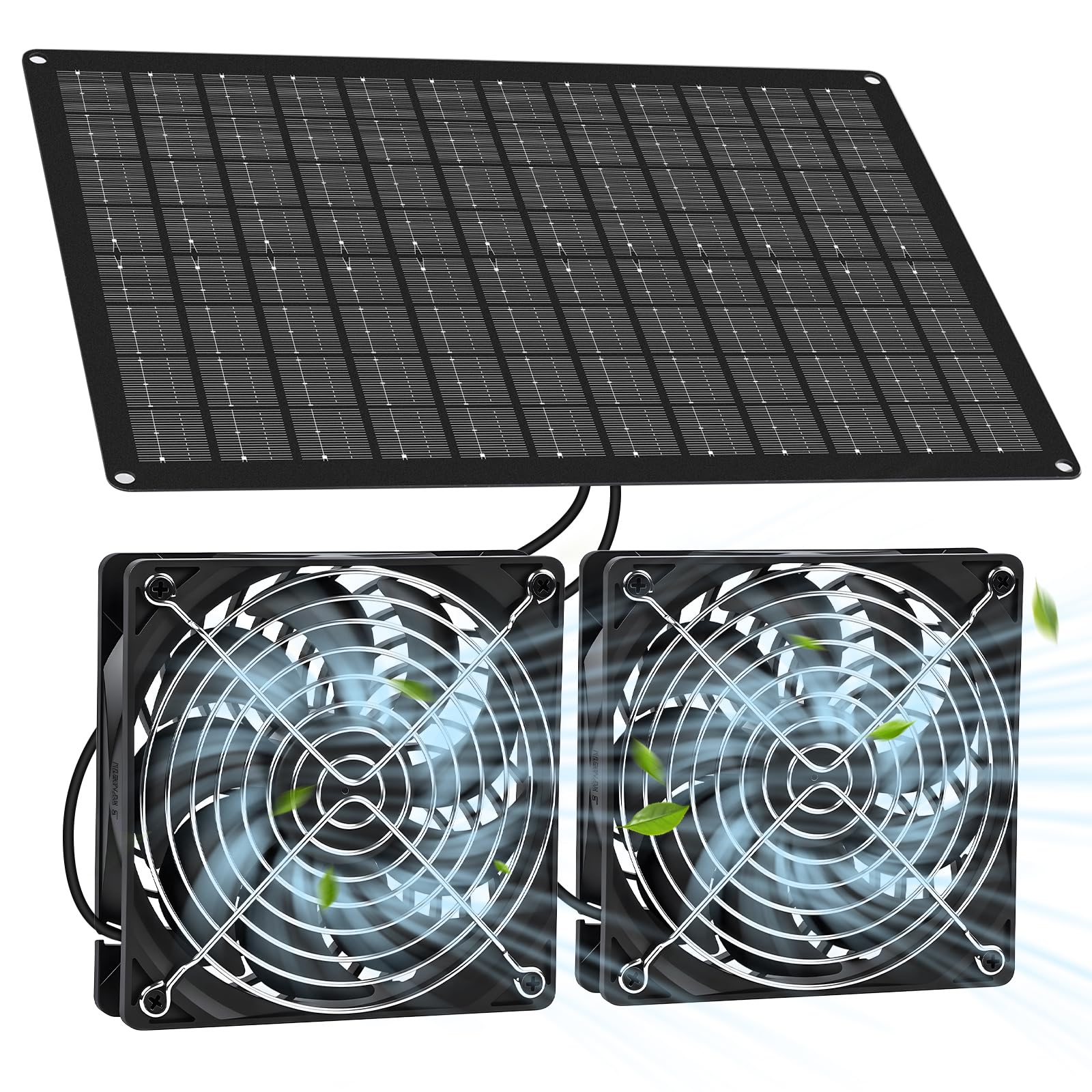 Ventilateur Solaire 15W Résistant aux Intempéries Double Ventilateur Extracteur d'air Solaire pour Serres