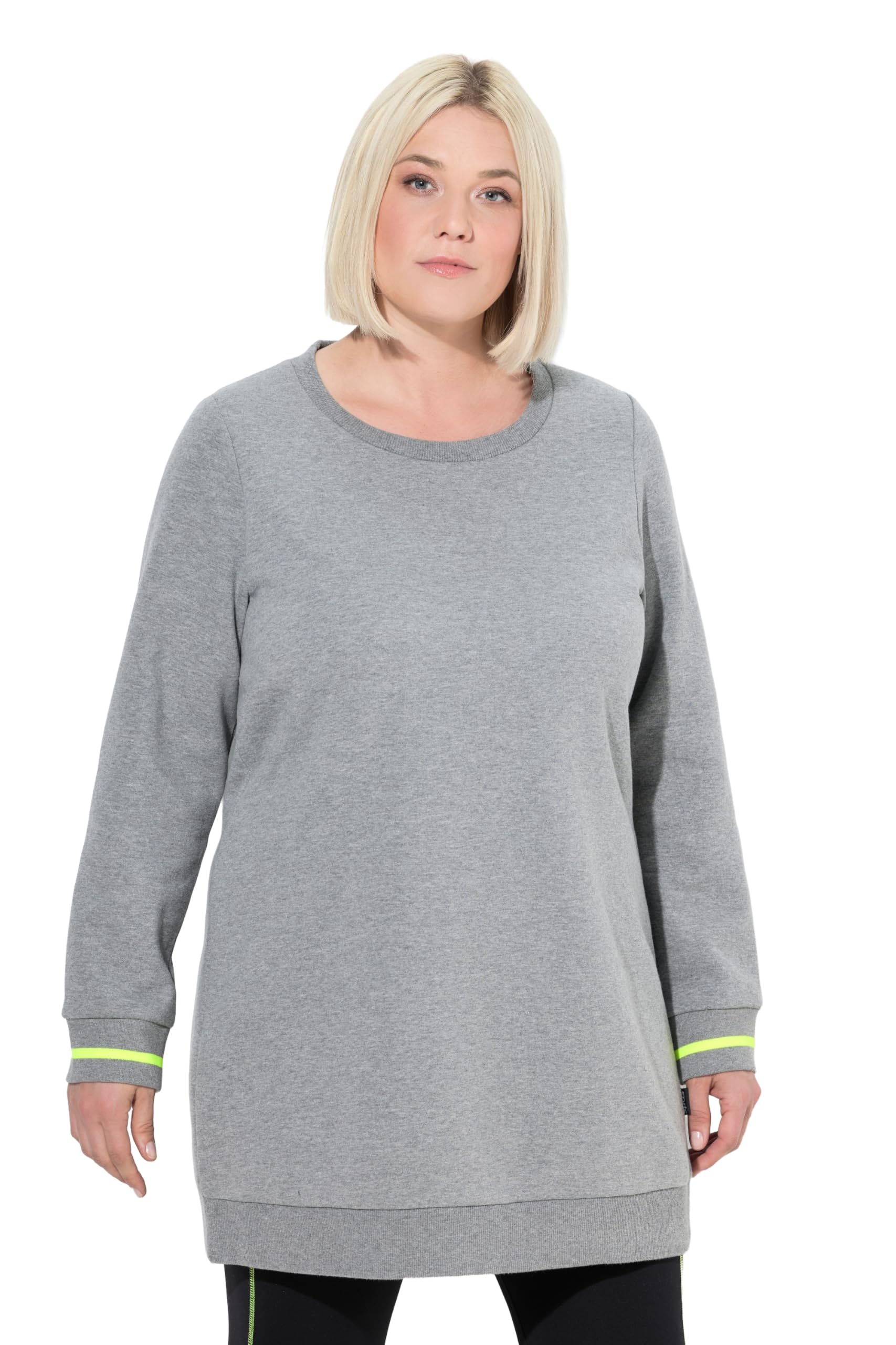 Ulla Popken Damen große Größen Übergrößen Plus Size Long-Sweater, Schriftdruck, Rundhals, Langarm 845100