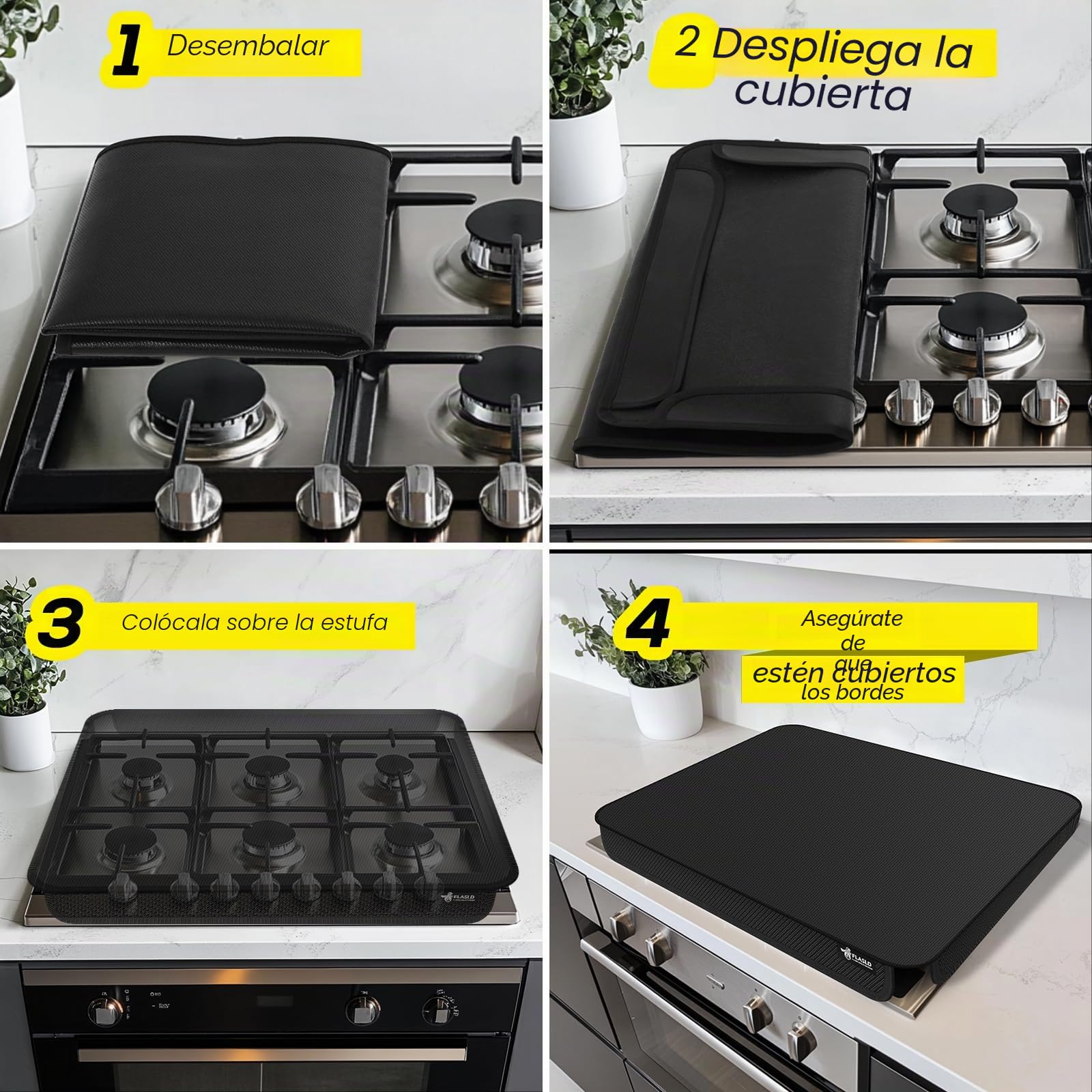 FLASLD Cubierta de Quemador de Estufa de Gas Tapete de Tela Suave, 29.5×21 Pulgadas Plegable Fácil de Limpiar Protector de Estufa de Gas, Cubiertas de Estufa Anti Polvo, Protector Superior Lavable