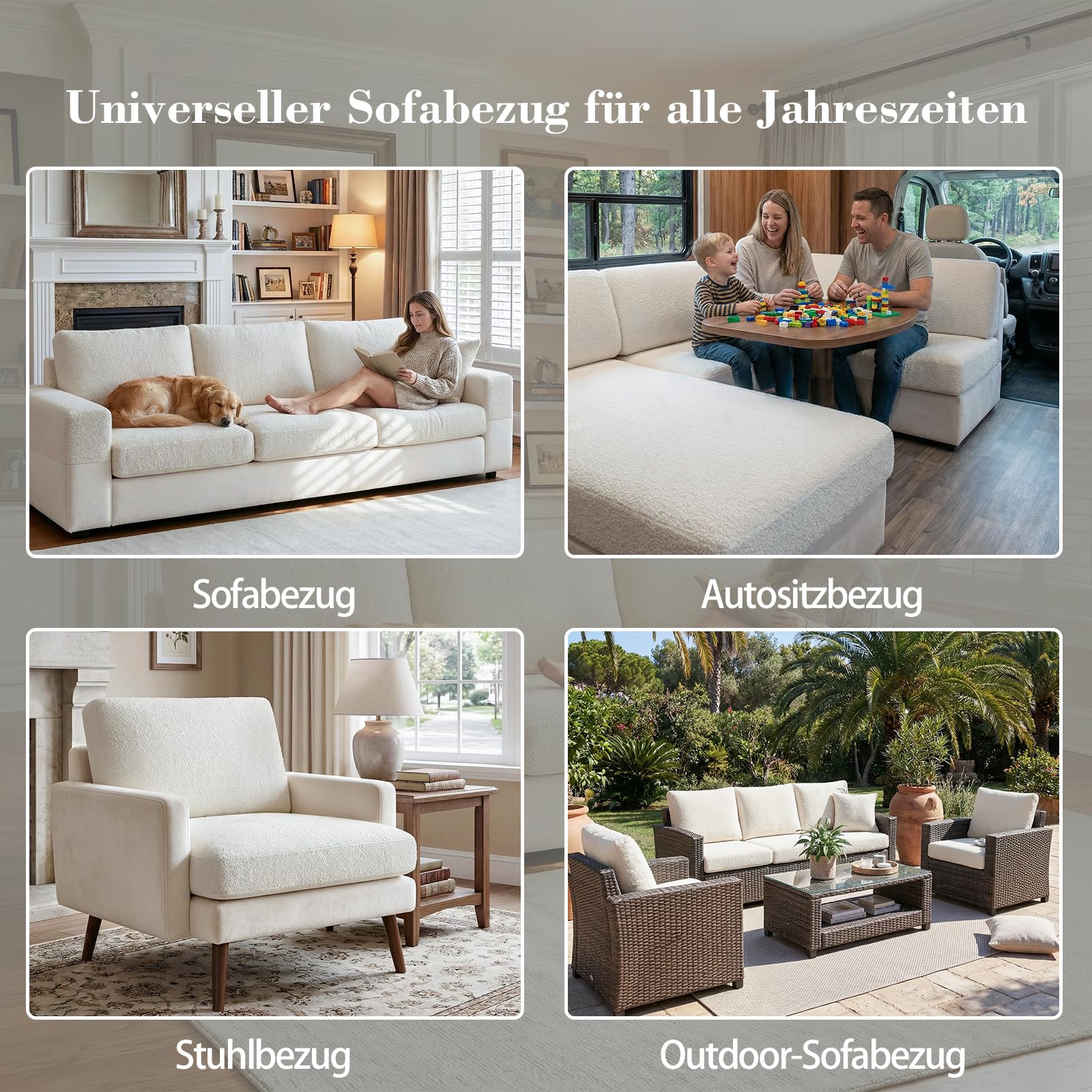 OHSIO Sofa Überzug – Hoch Elastischer, Rutschfester Sitzkissenbezug – Waschbarer, Haustierfreundlicher Sofabezug für Couch, Strapazierfähig(Elfenbein, 1x Chaiselongue-Bezug)