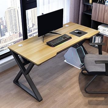 Computer Desk Home Office Desk Modern Style Laptop Desk for Home Office Workstation with Black Frame Industrial Study Desk,Brown,140cm
