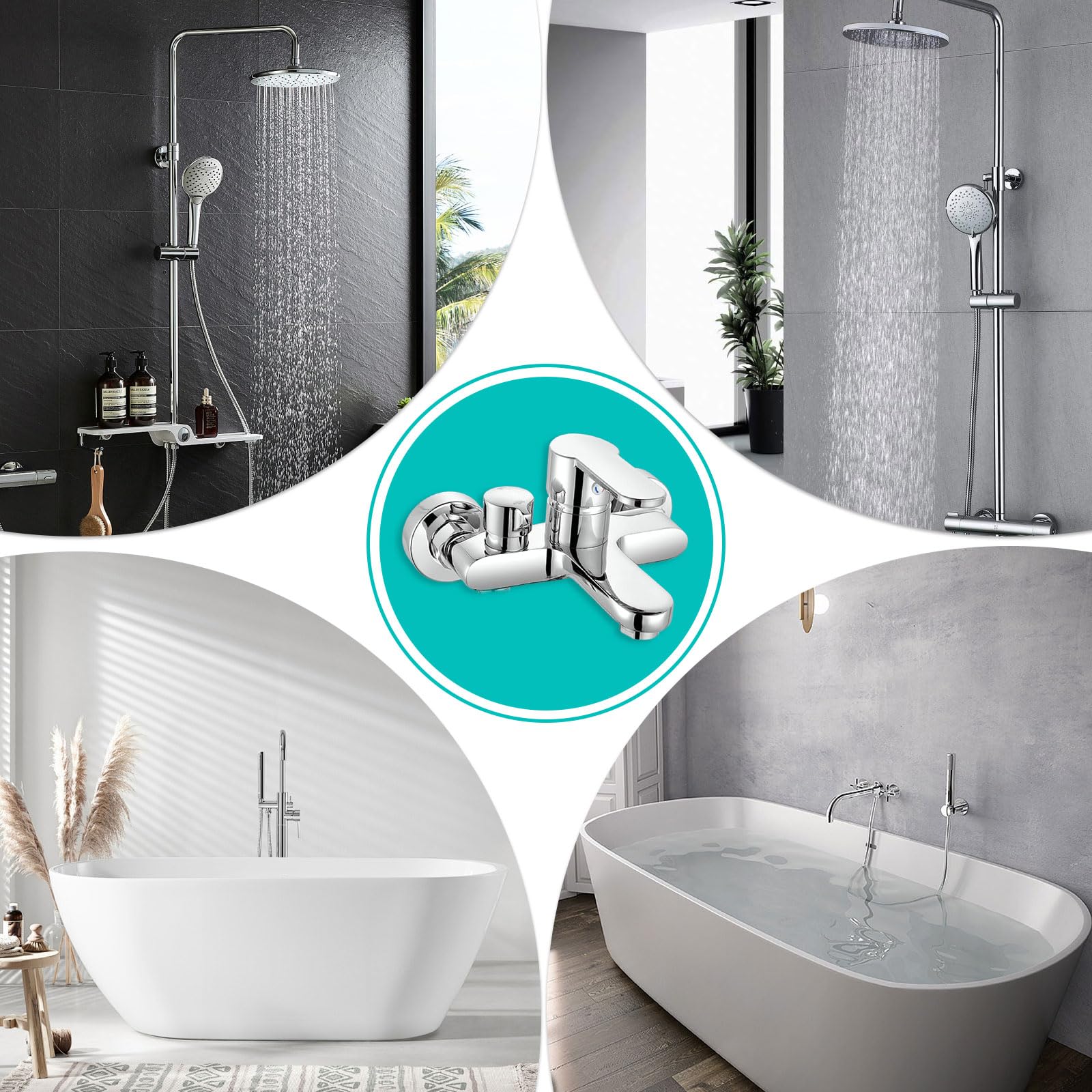 Mischbatterie Badewanne Kit, Badewannenarmatur, Heiß und Kalt Wasserhahn Badewanne mit Montagezubehör, Badewanne Einhebel Wandmontage Duscharmatur für Dusche und Wanne