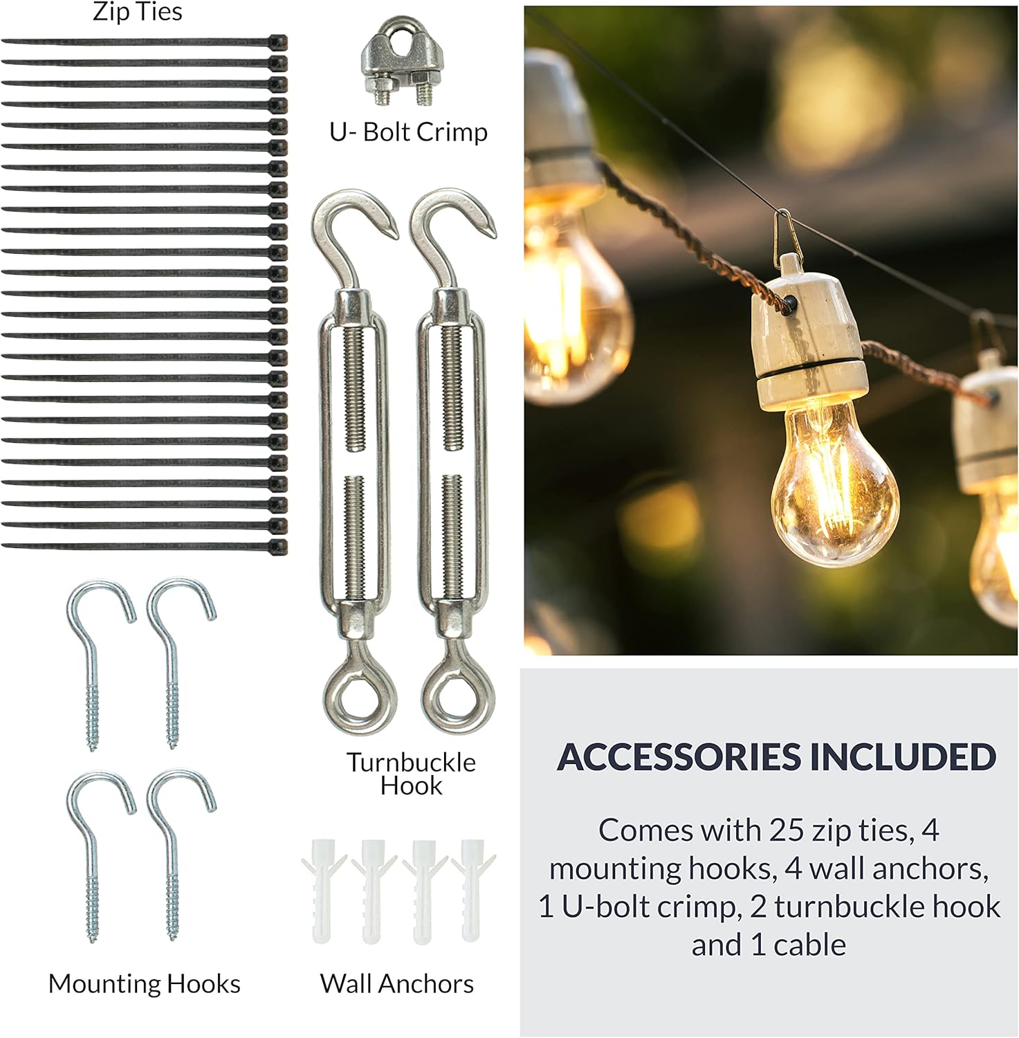 Silver 48 ft Outdoor LED String Light Hanging Kit
