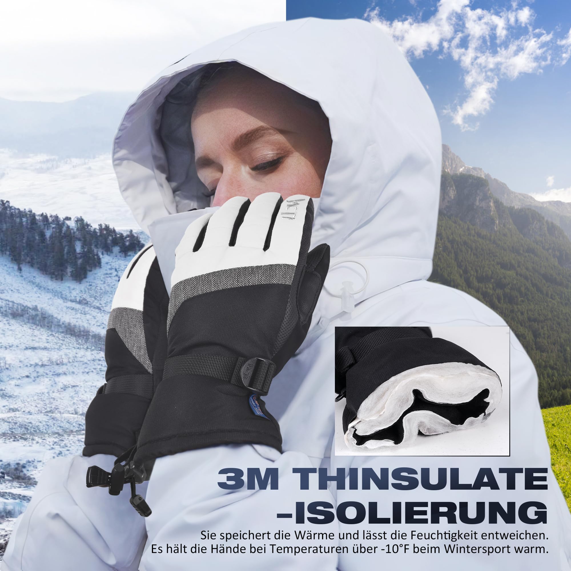 Gants Tactile Ski Femme Imperméables Chaud Gants Sport Hiver Snowboard Cyclisme Thermique