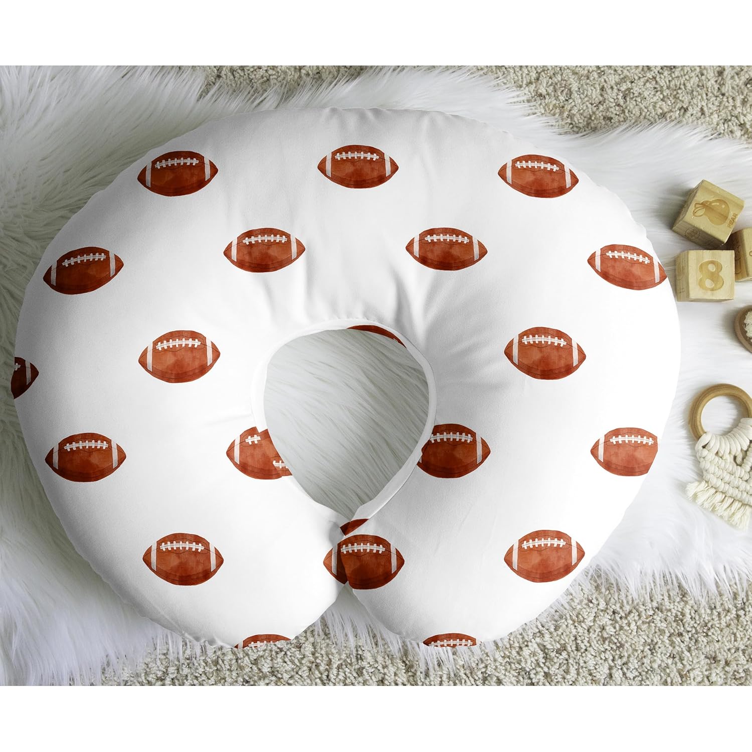 Sweet Jojo Designs Brown White Football Boy Nursing Pillow Cover Baby Breastfeeding Slipcover Infant Newborn Nursery Bottle Breast Feeding Pillowcase Pillow NOT Included for Sports Themed Collection