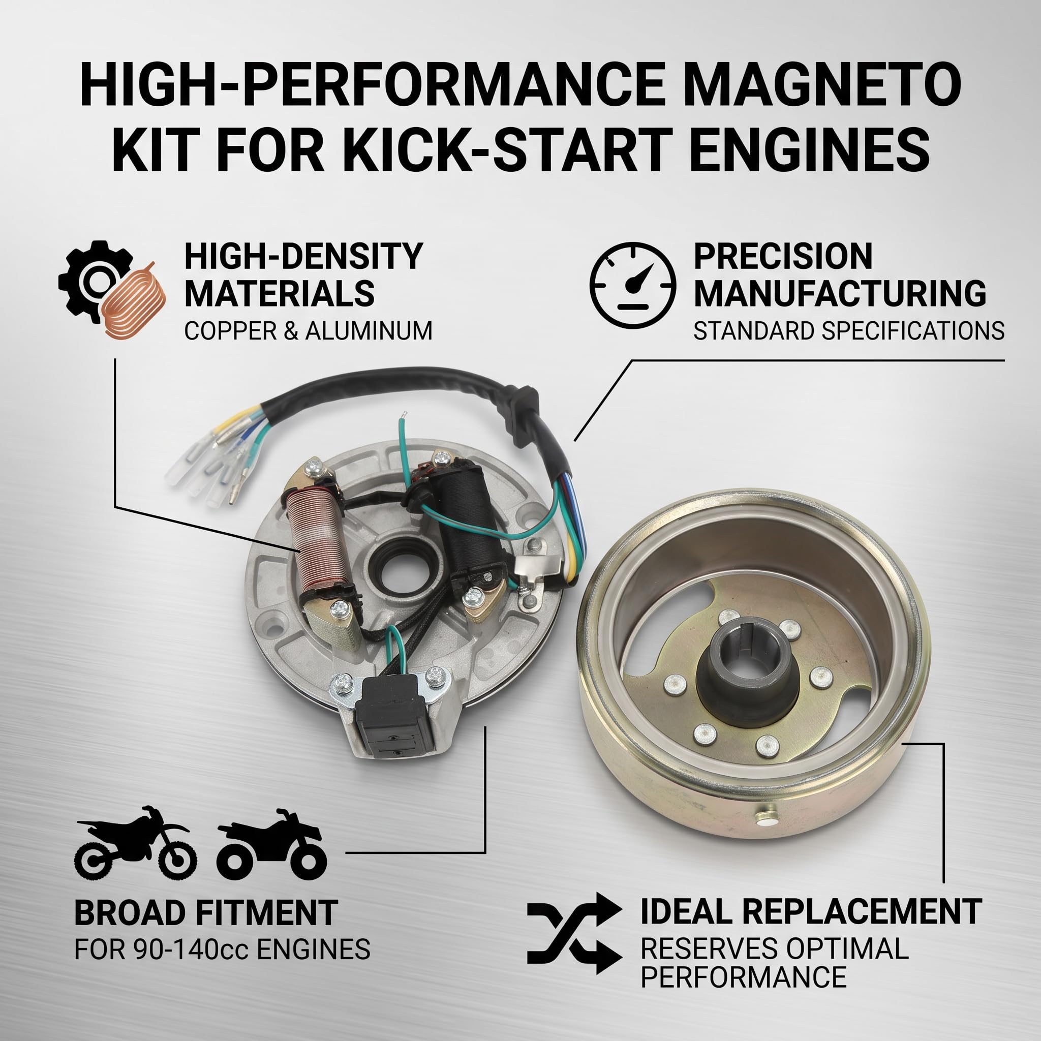 Magneto Stator Flywheel Rotor Kit, Kupfer Alu Zündspule für Kickstarter Motor