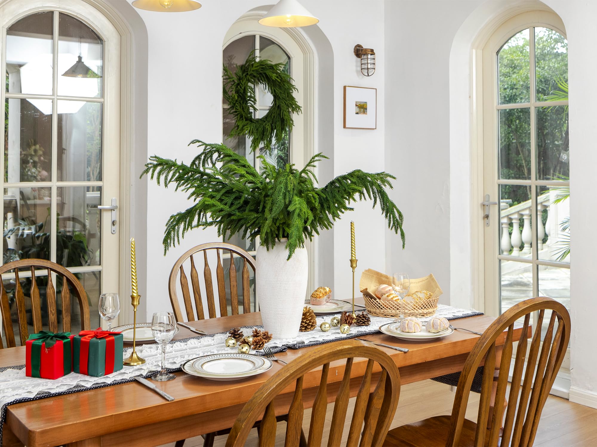 Norfolk Tannenstiele, fühlt sich echt an, 99,1 cm, Weihnachtsgrüne, Tannenzweige für DIY-Girlande, Kranz, Haus, Garten, Innen- und Außenbereich, Weihnachtsdekoration, 6 Stück