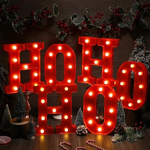 Miniatura 3 de 6 piezas de decoración de centro de mesa de Navidad con luces LED Ho Ho, decoración de mesa de Navidad para dormitorio, hogar, habitación, fiesta,