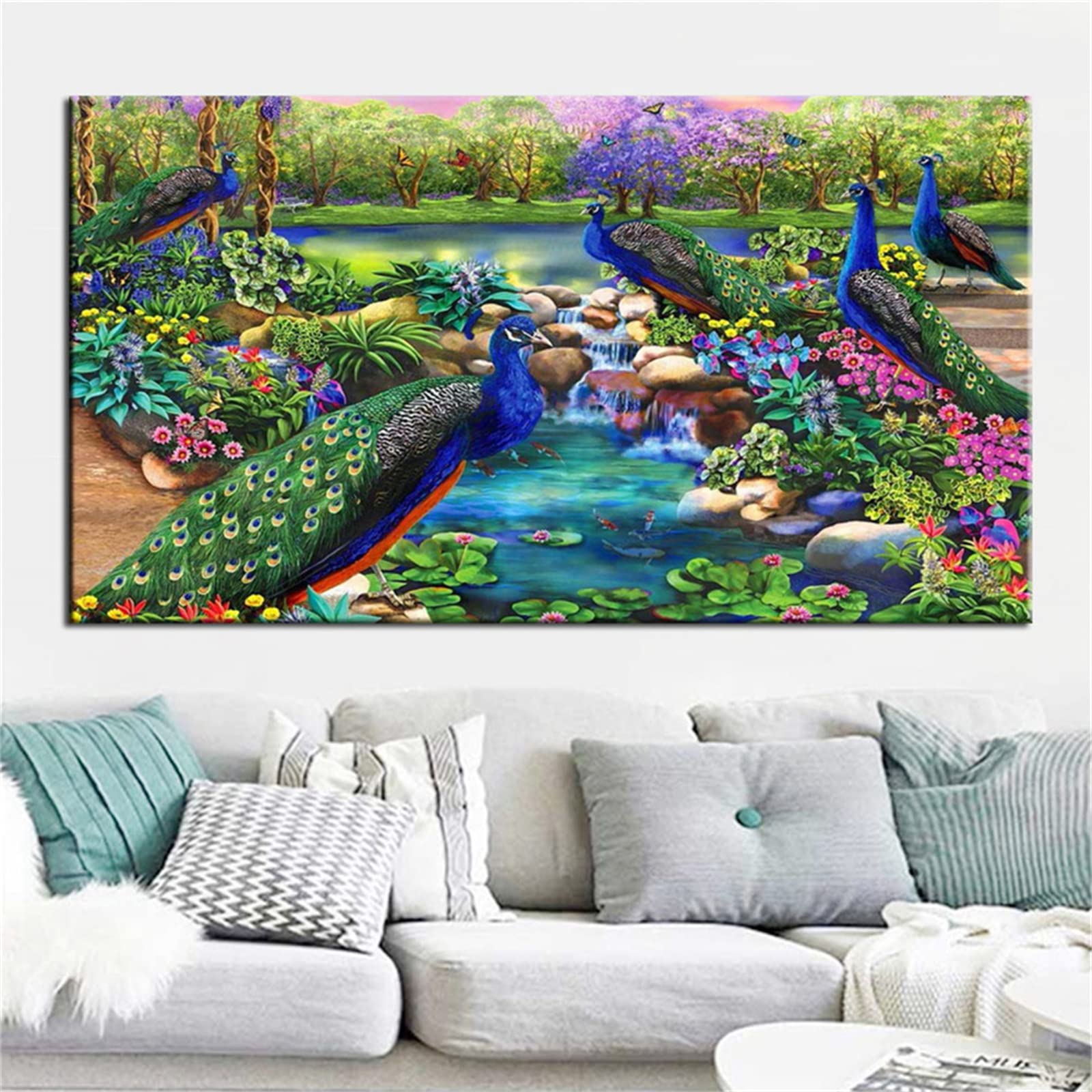 Diamentowe zestawy artystyczne dla dorosłych, DIY, diamentowy obraz, haft krzyżykowy, 50 x 100 cm, DIY, diamentowy obraz 5D, pawie, zestaw ogrodowy, kryształy, haft diamentowy, zestawy rzemieślnicze dla dorosłych, dekoracja ścienna do domu, 50 x 100 cm