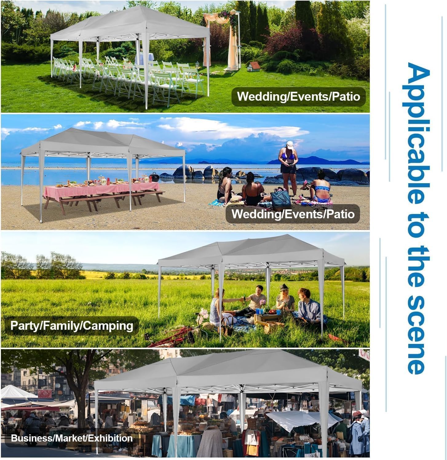 COBIZI Faltpavillon wasserdicht stabil Winterfest Pop up Pavillon 3 x 6 cm Faltbar mit 6 Seitenwnden UV-Schutz 50+ Festival Partyzelt 3 x 6 Zelt Gartenpavillon für Strand Hochzeit Picknick, Grau