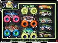 Hot Wheels Glow-in-the-Dark Monster Trucks 10-Pack: 5 Trucks & 5 Cars, 1:64 Scale Die-Cast Toys for Kids & Collectors