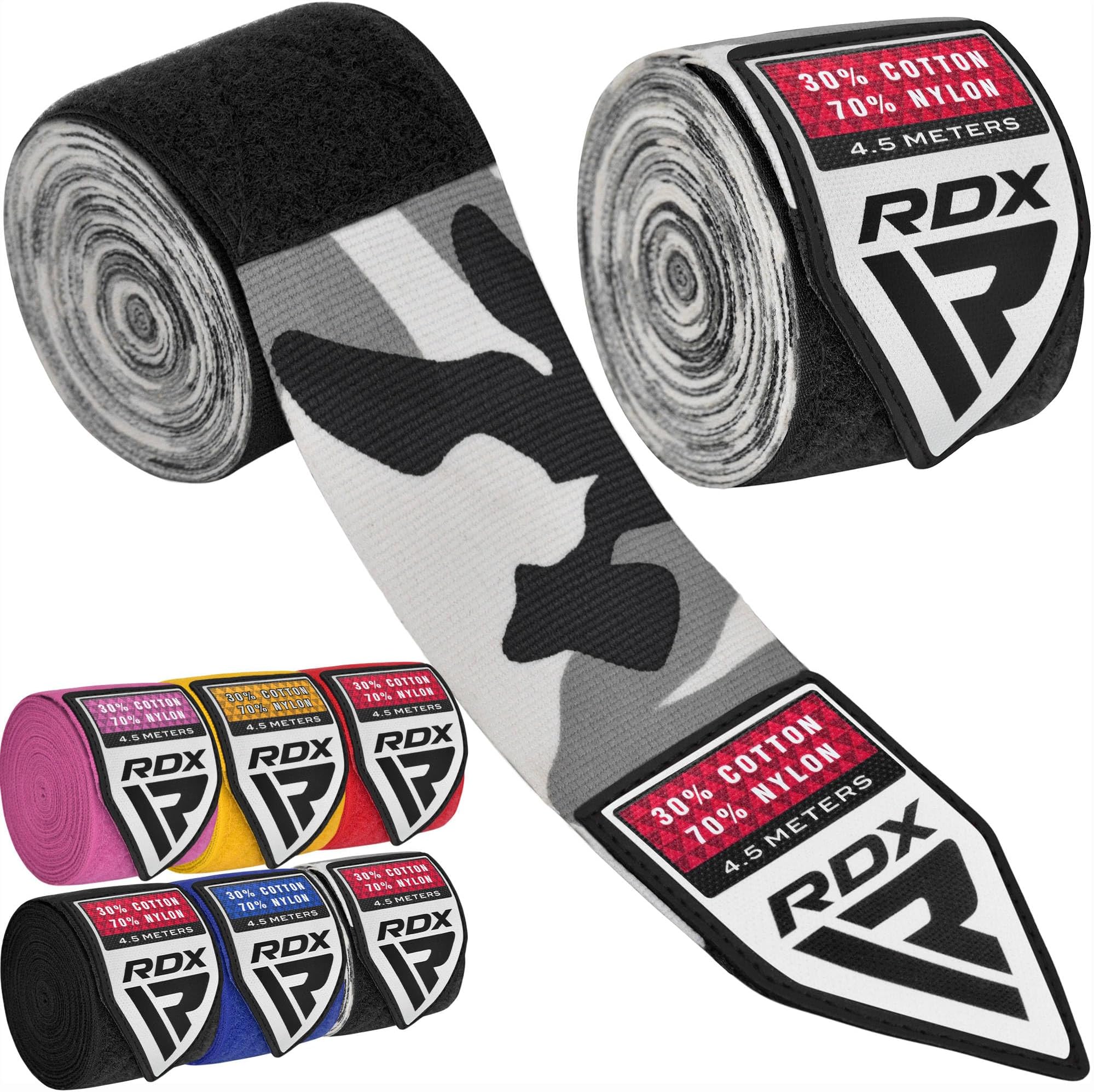 Boxing Hand Wraps Inner Gloves, 4.5m Elasticated Thumb Loop Bandages, Men Women Under Mitts Straps Wrist Protection, Muay Thai MMA Kickboxing Martial Arts, Speed Bag Punching Training