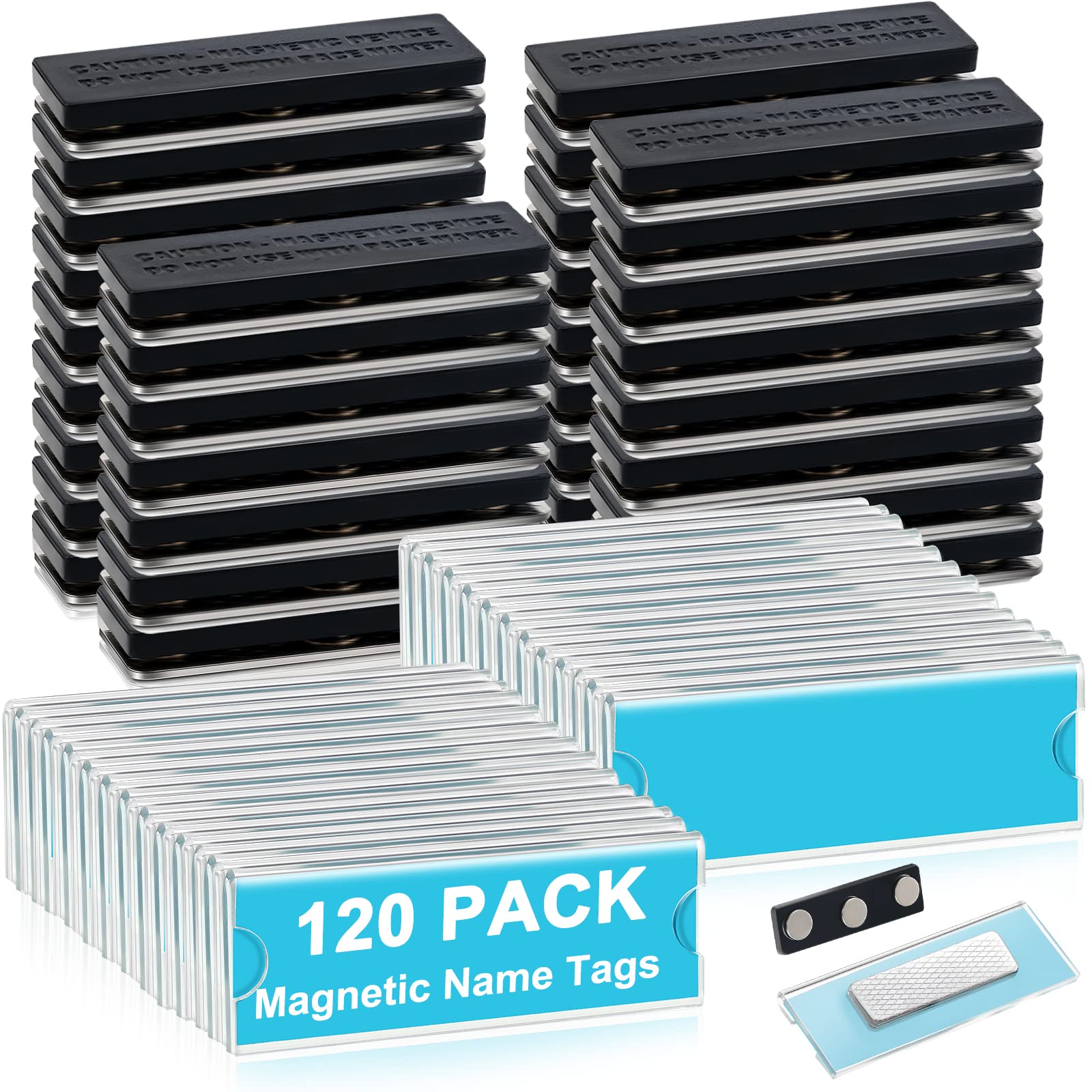 120 Pack Name Badge Magnets Kit Acrylic Magnetic Name Tag Holders with Blank Printable Paper Inserts 3 Magnets Clear Adhesive ID Holder for Business Events School Office