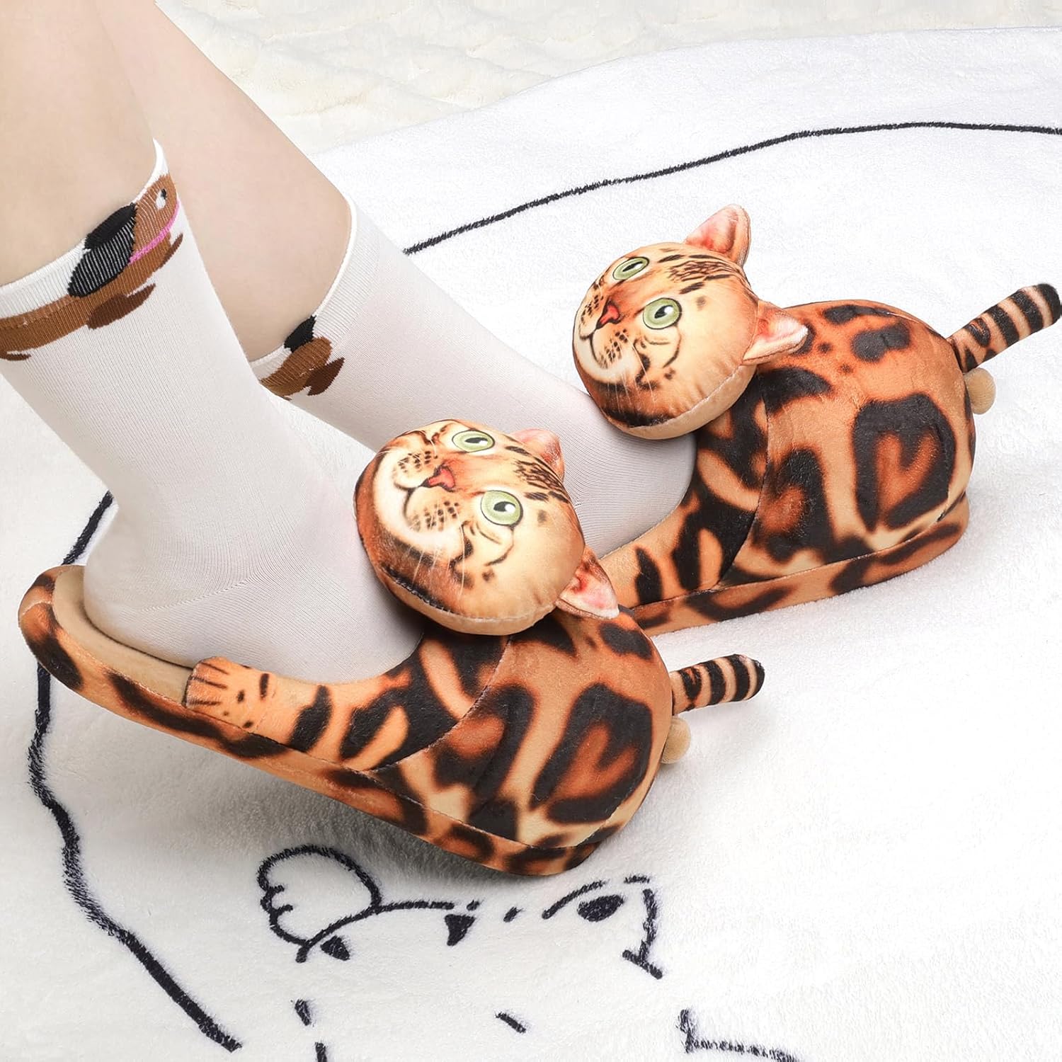 Funny Cat Slippers for Women,Fuzzy Animal Indoor House Shoes with Soft Memory Foam,Comfy Plush Warm Slip-on Slippers,Cat Gifts for Cat Lover - Image 2