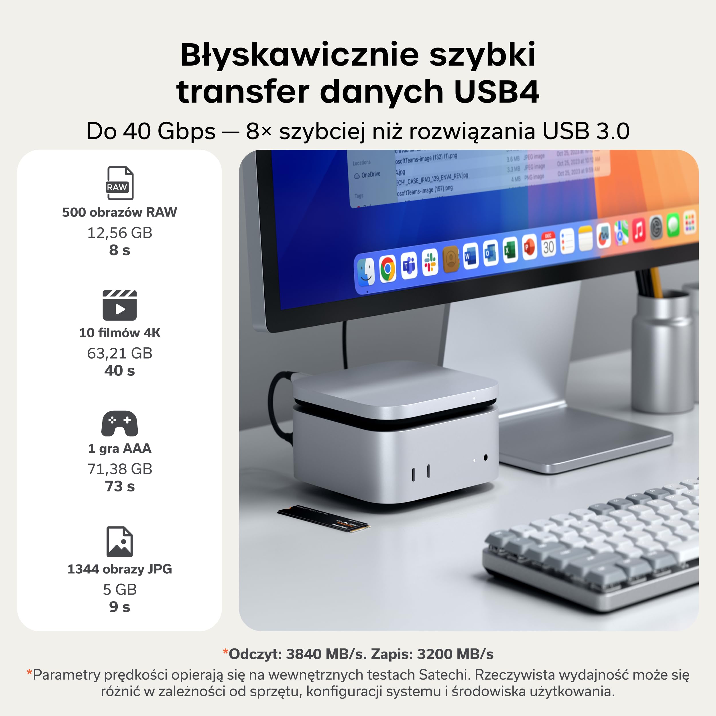 SATECHI USB4 NVMe SSD Obudowa do Mac Mini M4, do Thunderbolt 5/4, do 8TB, Prędkość 40Gbps, System Chłodzenia, do Dysków SSD M.2 2280/2260/2242/2230 (Dysk Nie Jest Dołączony)