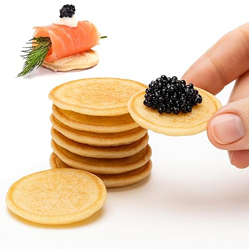 Mini Blinis de cóctel ruso 2 paquetes (36 piezas) cada paquete. Extra fino, delicado en sabor y textura, perfecto para maridar con caviar.