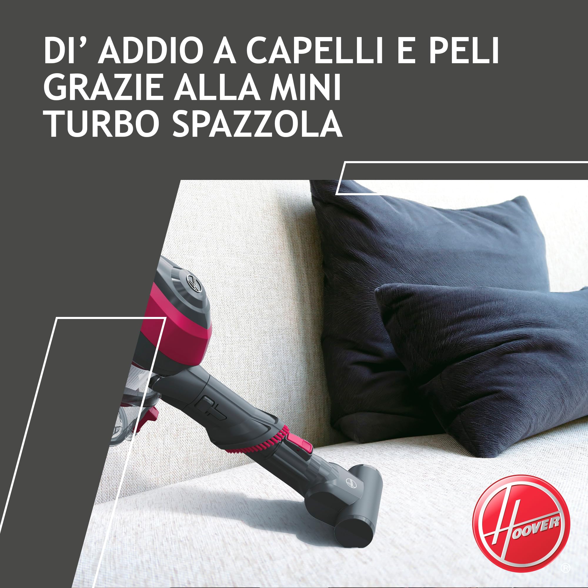 Hoover HF1 HF110P Aspirapolvere Senza Filo, Senza Sacco, 170 W, 0,9 Litri, Autonomia 30 Minuti, Spazzola Animali, Luce LED, 26x23,4x112 cm, Magenta