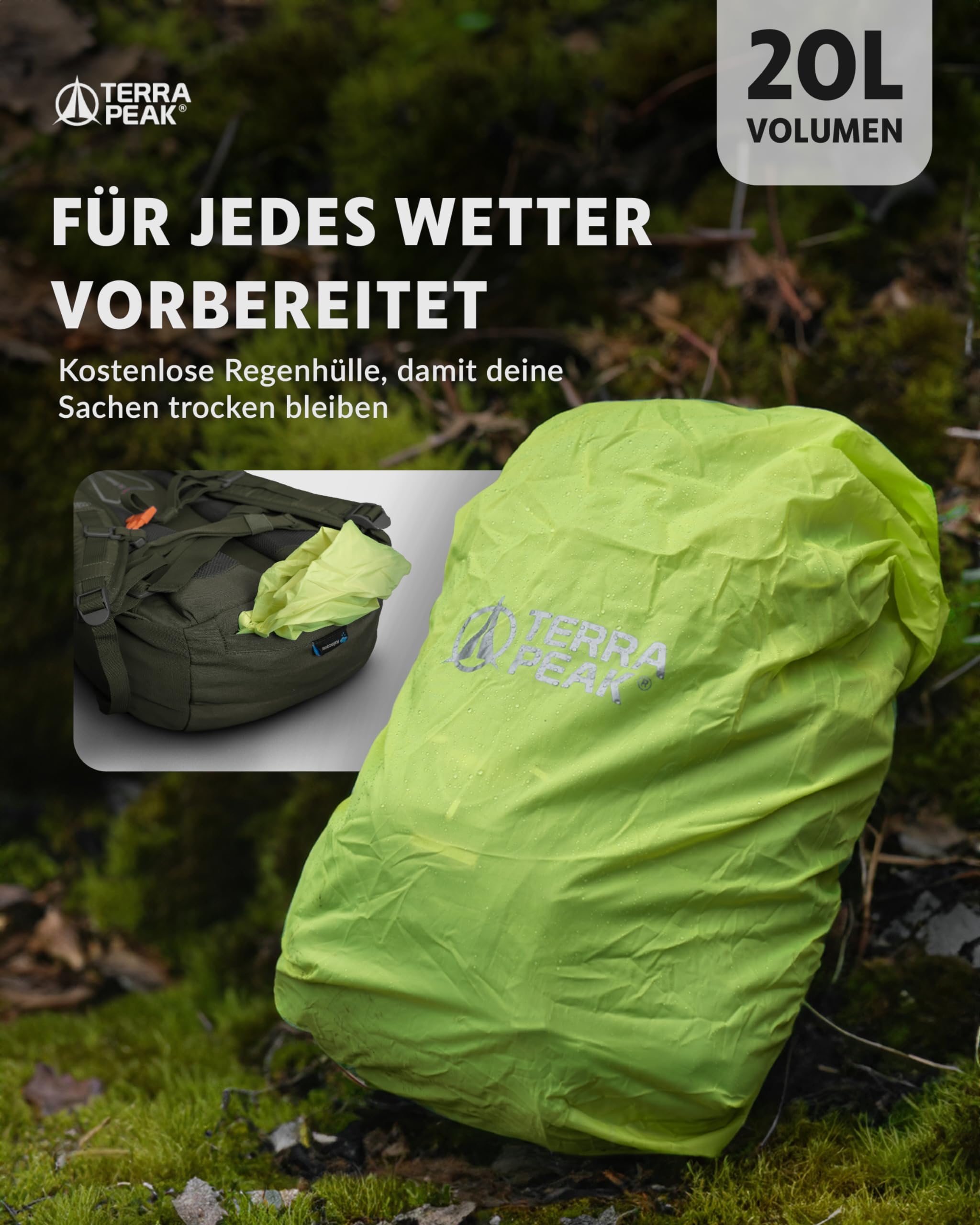 Terra Peak® Zaino da Trekking 20 litri per uomo e donna (FLEX 20 PICCOLO) - Zaino da escursionismo, viaggio e montagna da esterno ergonomico e impermeabile - con ventilazione posteriore (traspirante)
