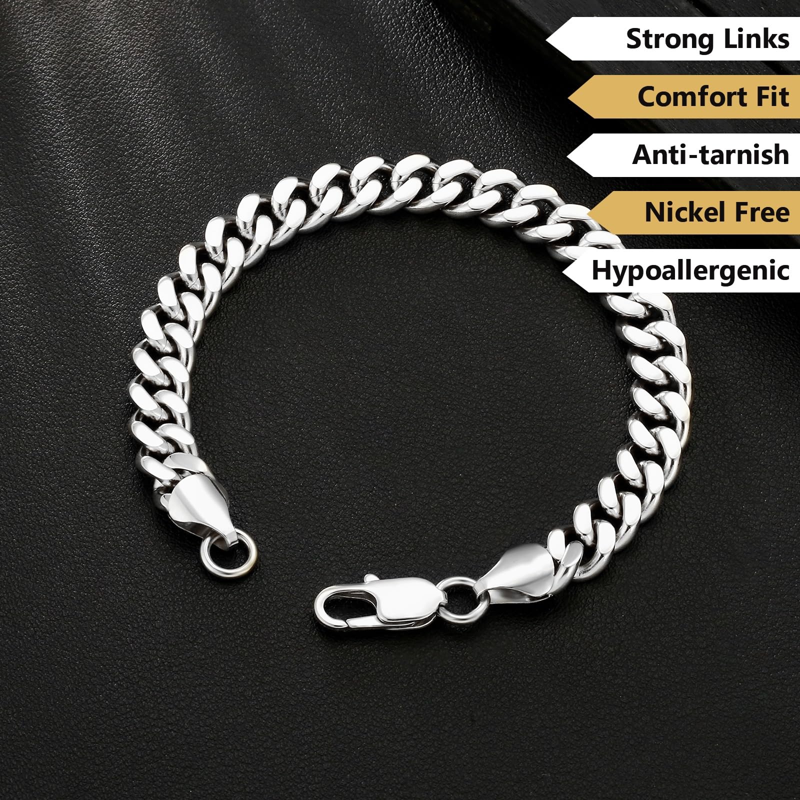 KRKC Herren Schmuck Set, Silber Farbe Edelstahl 9mm Cuban Armband 19,1cm & 3mm Cuban Link Chain Halskette 50,8cm, Panzerkette Nickel-frei Rostfrei, Vatertag Geburtstag Geschenk für Männer