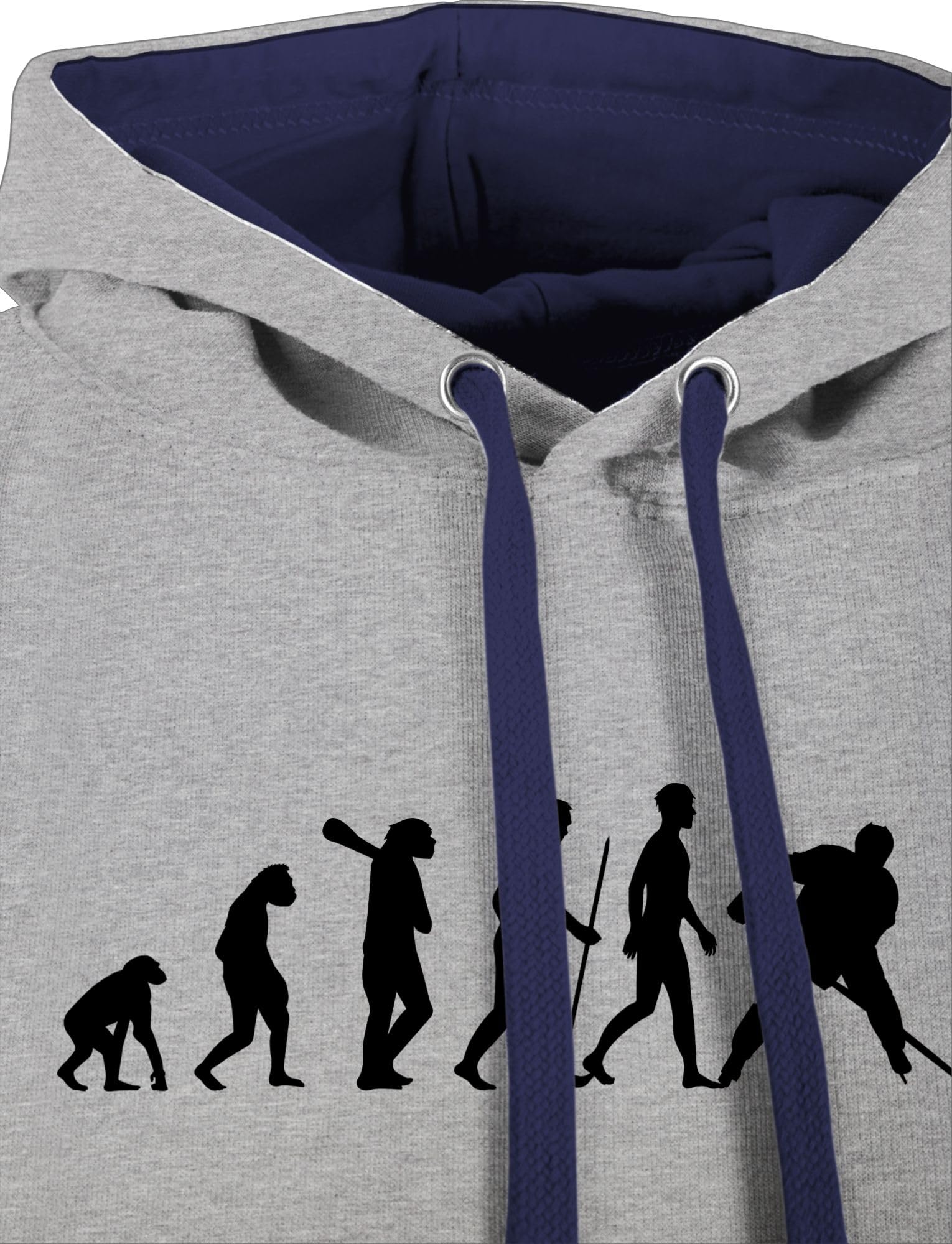 Pullover Herren Frauen Hoodie Kontrast zweifarbig - Eishockey Evolution - L - Grau meliert/Navy Blau - geschenk hockey eishockey-evolution pulli für eishockeyfans hoodies ice entwicklung hoody fans