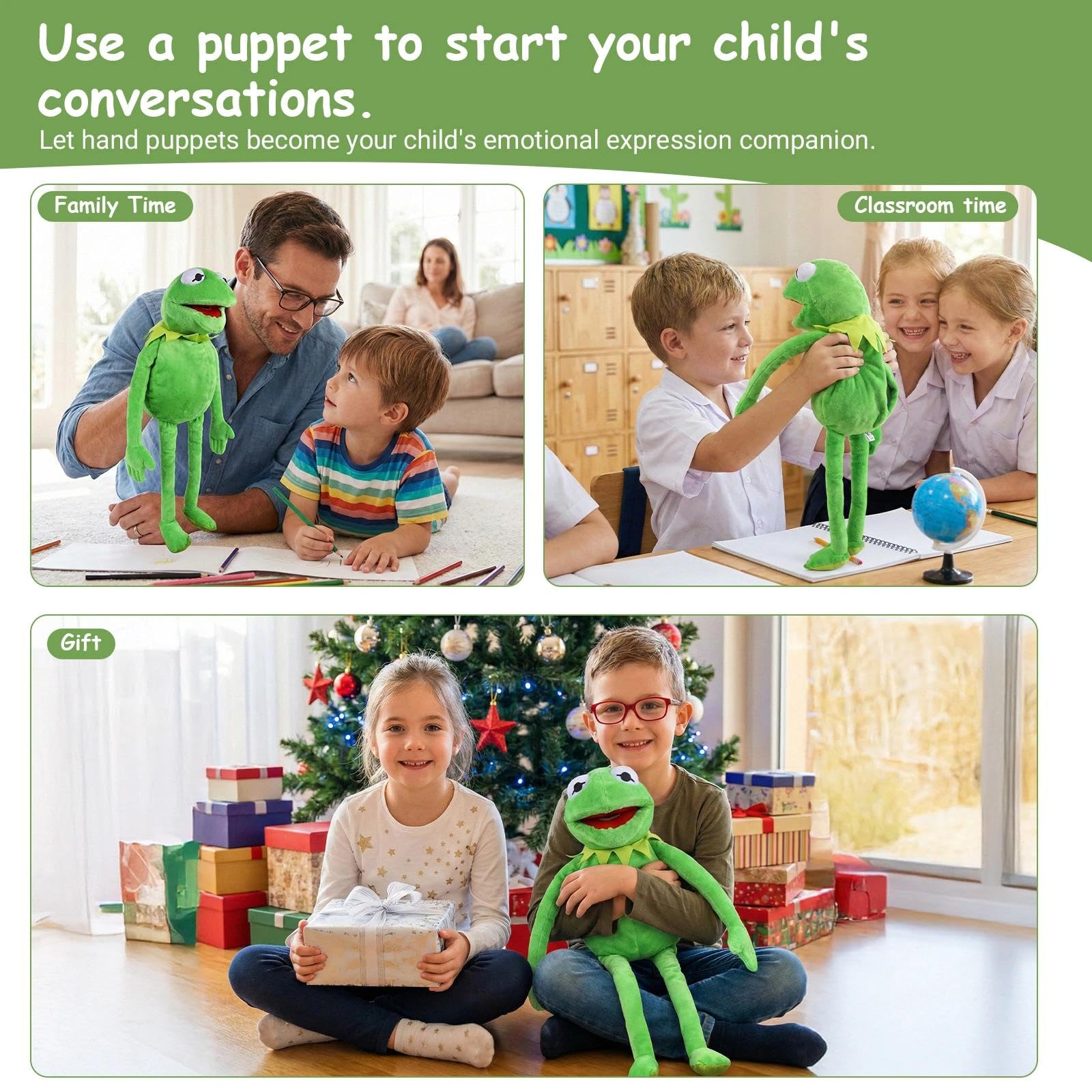 Kermit Rana Marionetta, Kermit Peluche, Pupazzo di Peluche Rana Marionetta, Burattini da Mano per Bambini, Marionette da Mano Animali Muppet Show Natale, Pasqua per Raccontare Storie, Insegnare