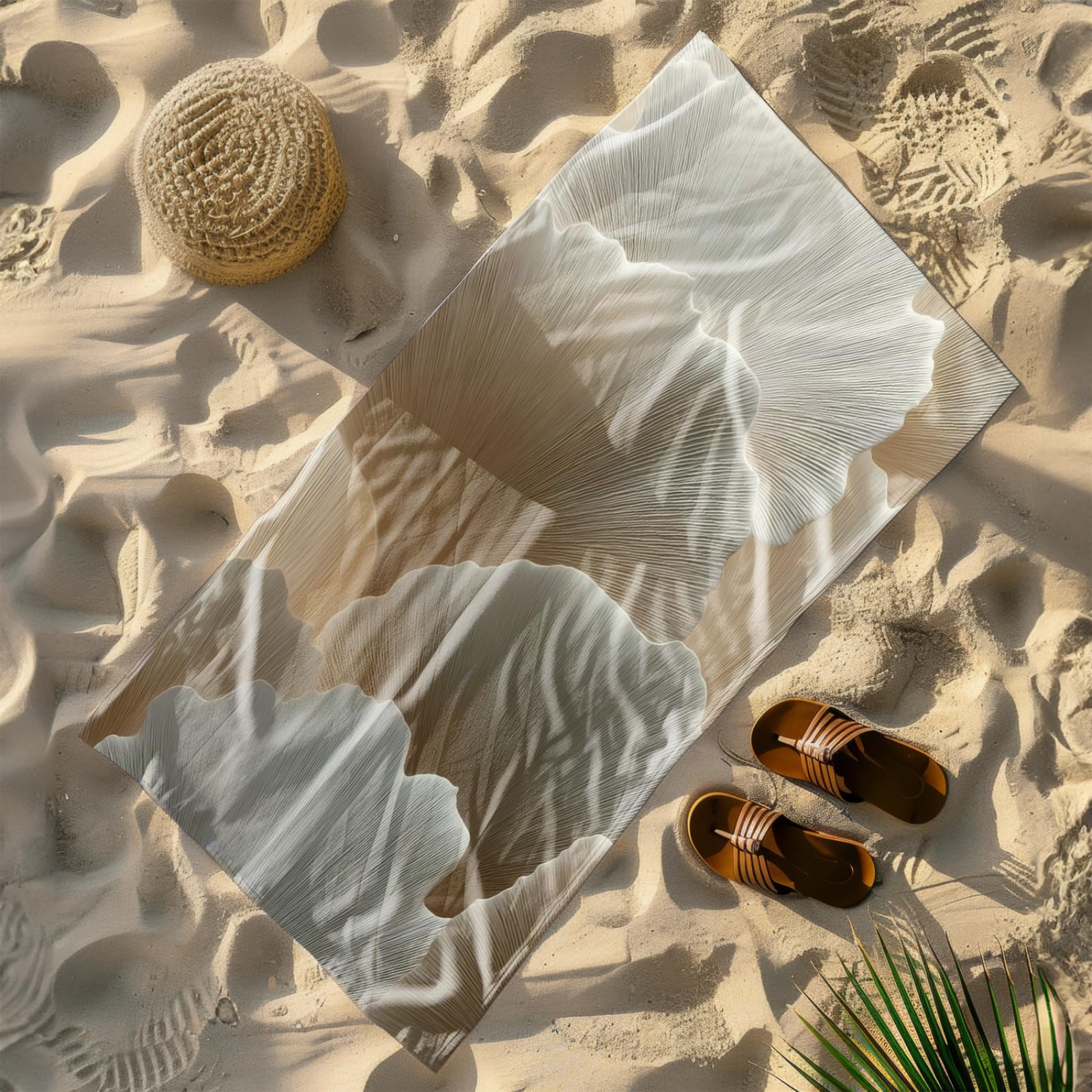 Générique Serviette de Plage 90X180 Modèle Blanc Marron Clair