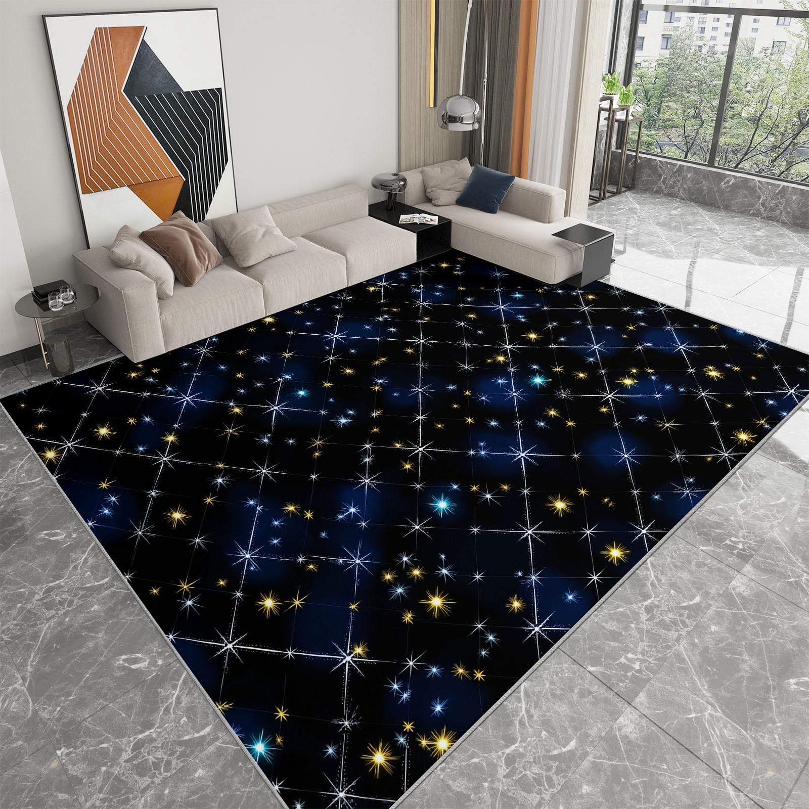 Generisch Waschbare Teppiche Pflegeleicht 90 x 150 cm Schwarz Cartoon Sternenhimmel Sterne Sternenlicht Pflegeleicht Teppich, Eingang Teppisch rutschfest Weich Kurzflor Kleiner Rugs für Flur Korridor
