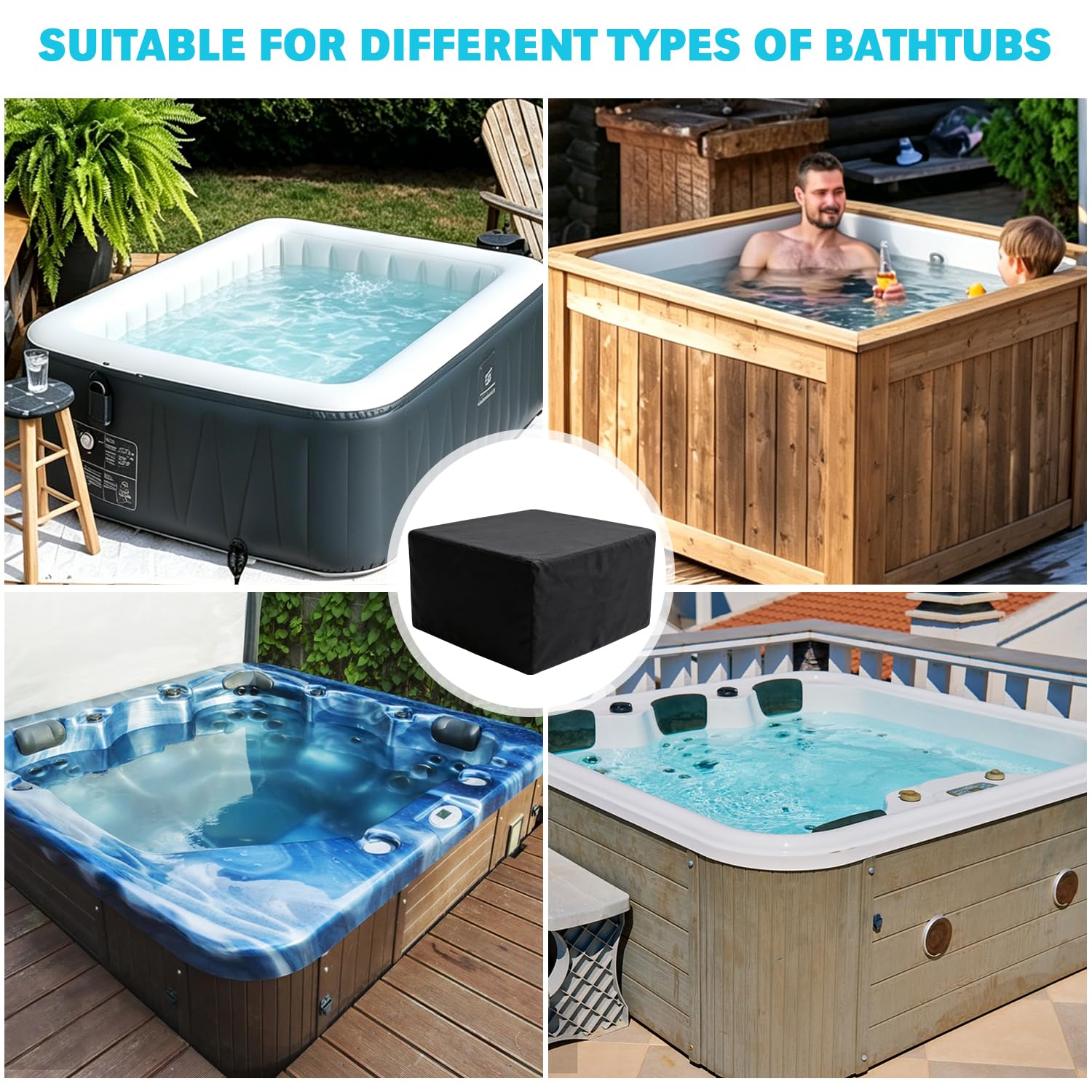 Cubierta para jacuzzi, 220 x 220 x 70 cm, cobertura completa 420D, resistente a los rayos UV, impermeable, portátil, para jacuzzis al aire libre, reemplazo ideal para 6 personas (negro 220 x 85 cm)