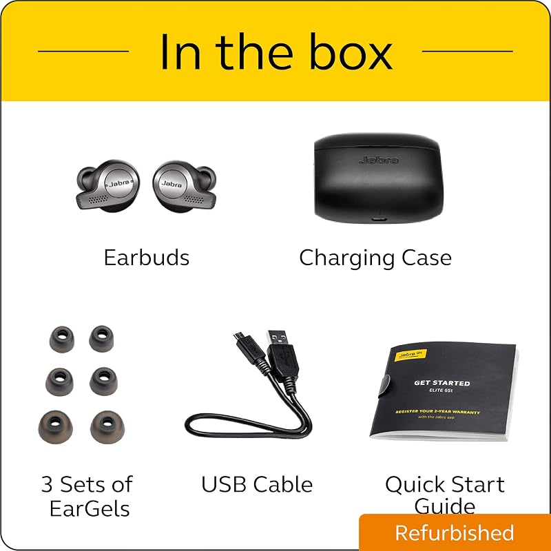 Jabra Elite 65t Alexa Enabled True Wireless Earbuds with Charging Case IP55 rated - Titanium Black (Renewed) image 5