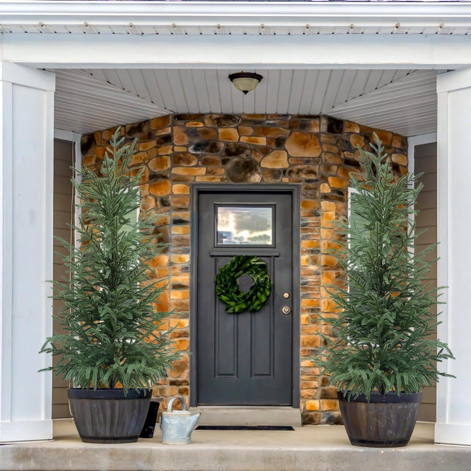 4FT Artificial Norfolk Pine Tree 2-Pack, Realistic UV Resistant Potted Plants for Christmas, Easy Fluff & Store, Indoor Outdoor Decor