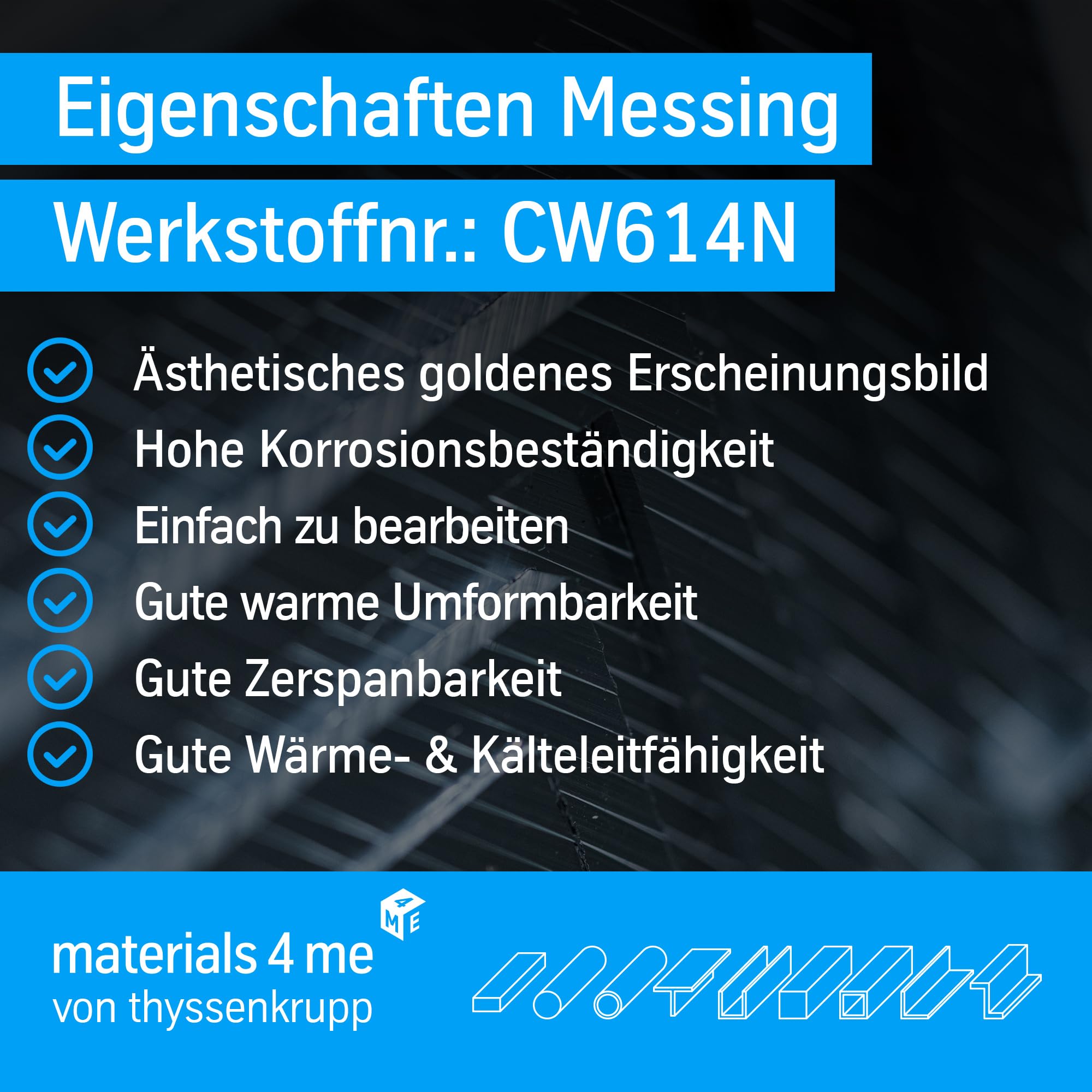 thyssenkrupp Messing Sechskant – Sechskantstange Sechskantprofil – CW614N – SW 17 mm, 2000 mm Länge