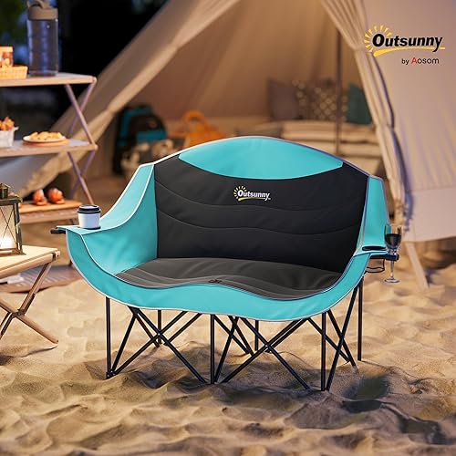 Miniatura 2 de Outsunny Double Camping Chair for Adults, Padded Folding Camp Chair for 2 Person with Armrest, Wine Glass Holder, Cup Holder, Carry Bag for Outdoor