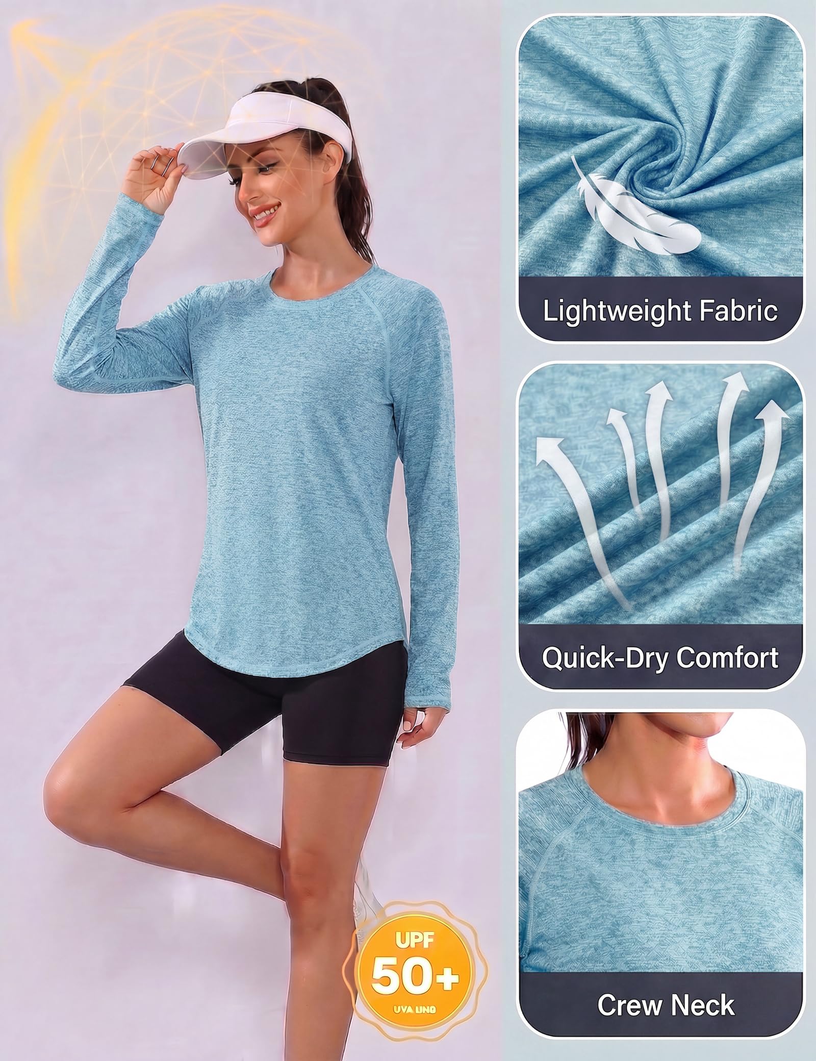 Gyabnw Camiseta Deportiva Mujer Camisa de Manga Larga con Cuello Redondo para Fitness Yoga Correr y Pilates