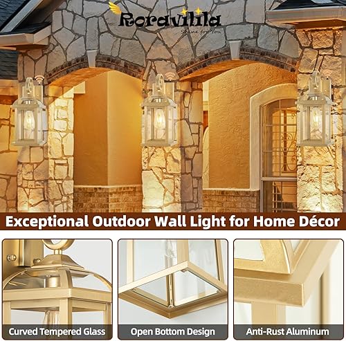 Vista 19 de Paquete de 2 lámparas exteriores negras, luces de pared de aluminio antioxidante para luces de porche de casa, luces IP65, impermeables, de vidrio