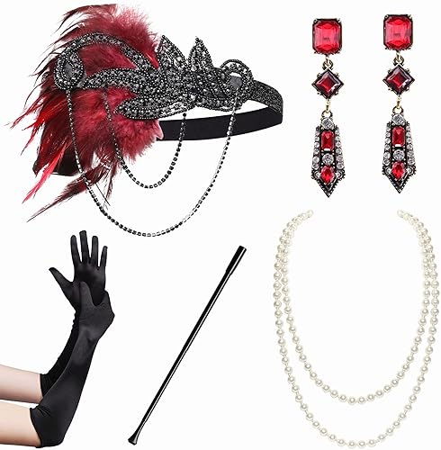 Disfraz Babeyond, moda de 1920, accesorios estilo Gatsby, diadema, collar de perlas, guantes, boquilla para cigarrillo