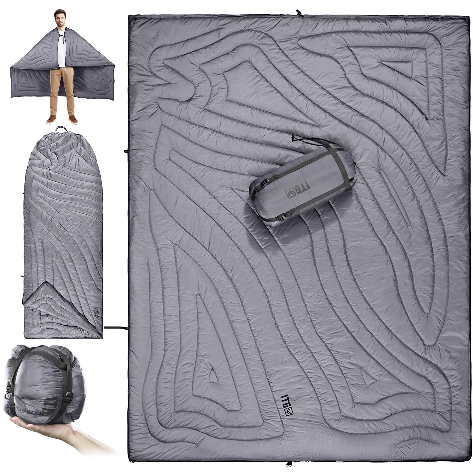 1TG Tactical Manta Camping Compacta -Manta de Acampada Ultraligera para Senderismo, Coche, Estadio, Pesca-Lavable a Máquina (200 x 150 cm)