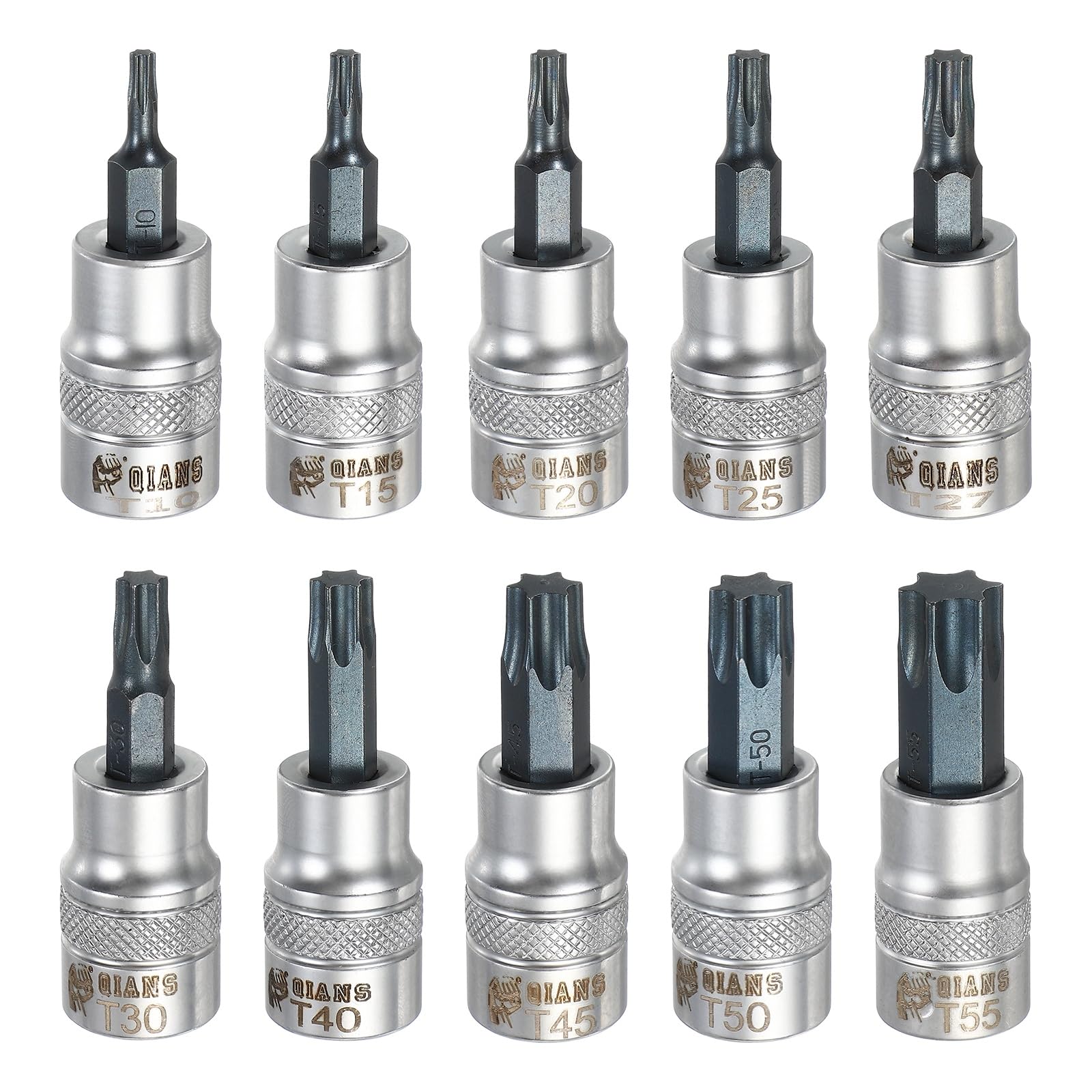 sourcing map 10Pcs Torx Bit Socket 3/8" Drive T10-T55 S2 Steel Star Head Screwdriver Drill Bits CR-V Steel Socket Adapter for Home Auto Axle Hex Nuts Bolts Repair