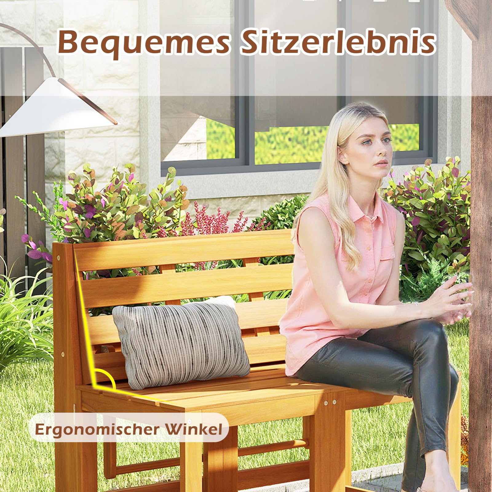 GOPLUS Ławka ogrodowa ze stołem, 3 w 1, drewniana ławka do siedzenia, zestaw mebli ogrodowych z przekształcanym stołem ogrodowym i ławką parkową, drewniana ławka do użytku na zewnątrz dla 2 osób