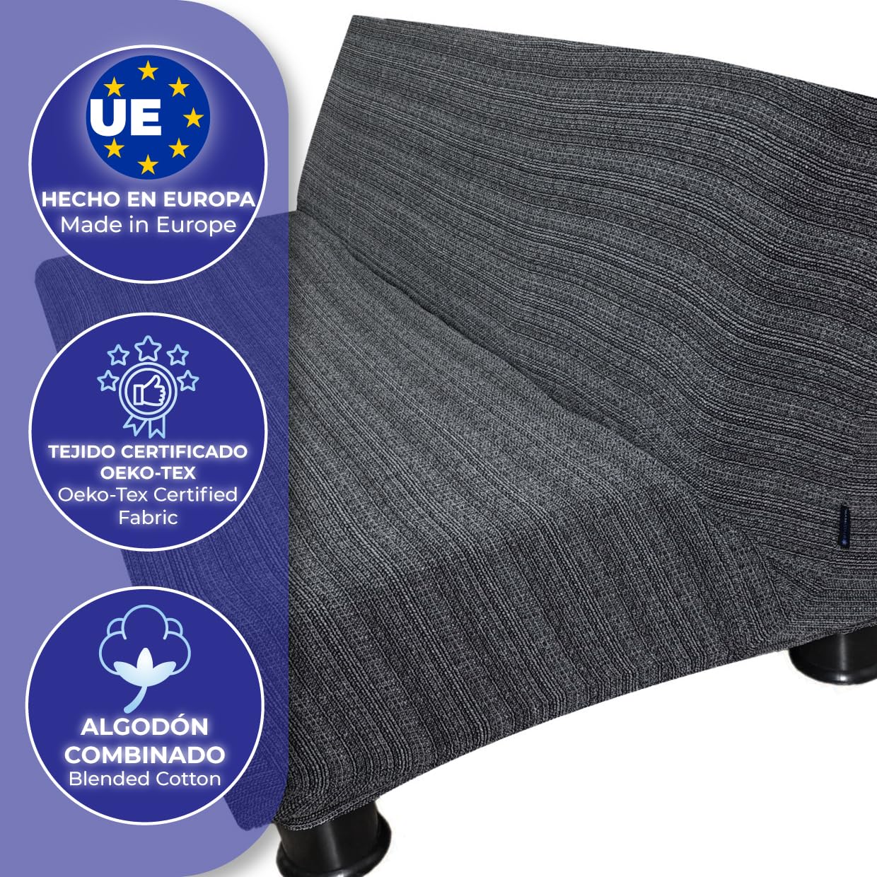 Housse Clic Clac, Couvre Canapé Fabriqué en Europe, Protege Canape, Housse de Canapé Extensible, Tissu Premium (CLIC CLAC, Noir-Blanc)