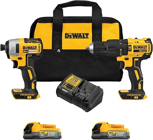 DEWALT 20V MAX Taladro e impactador, juego de herramientas eléctricas, 2 baterías POWERSTACK incluidas (DCK274E2)
